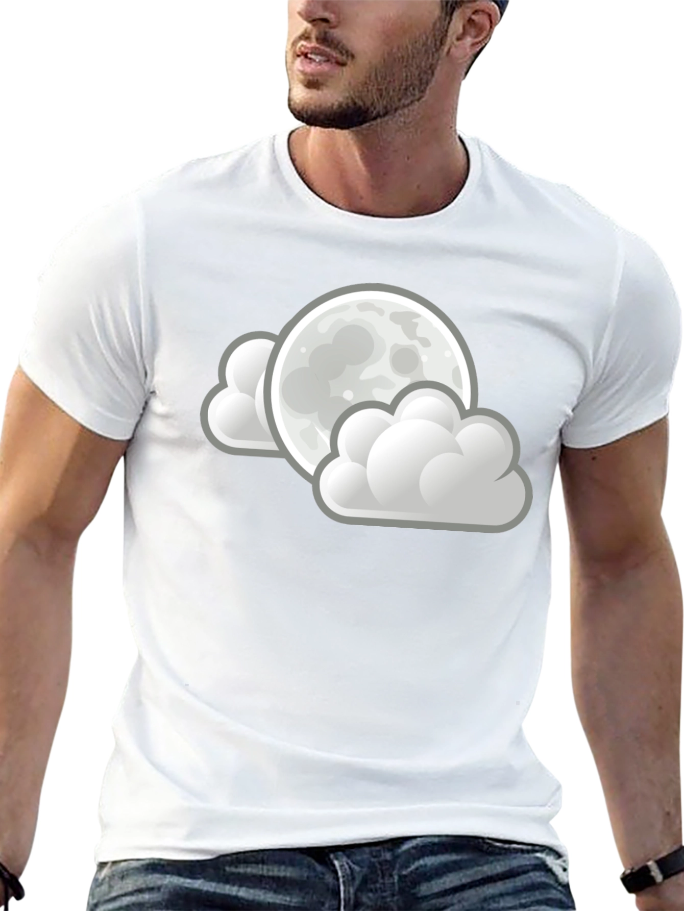 Moon and Clouds Graphic Black T-Shirt