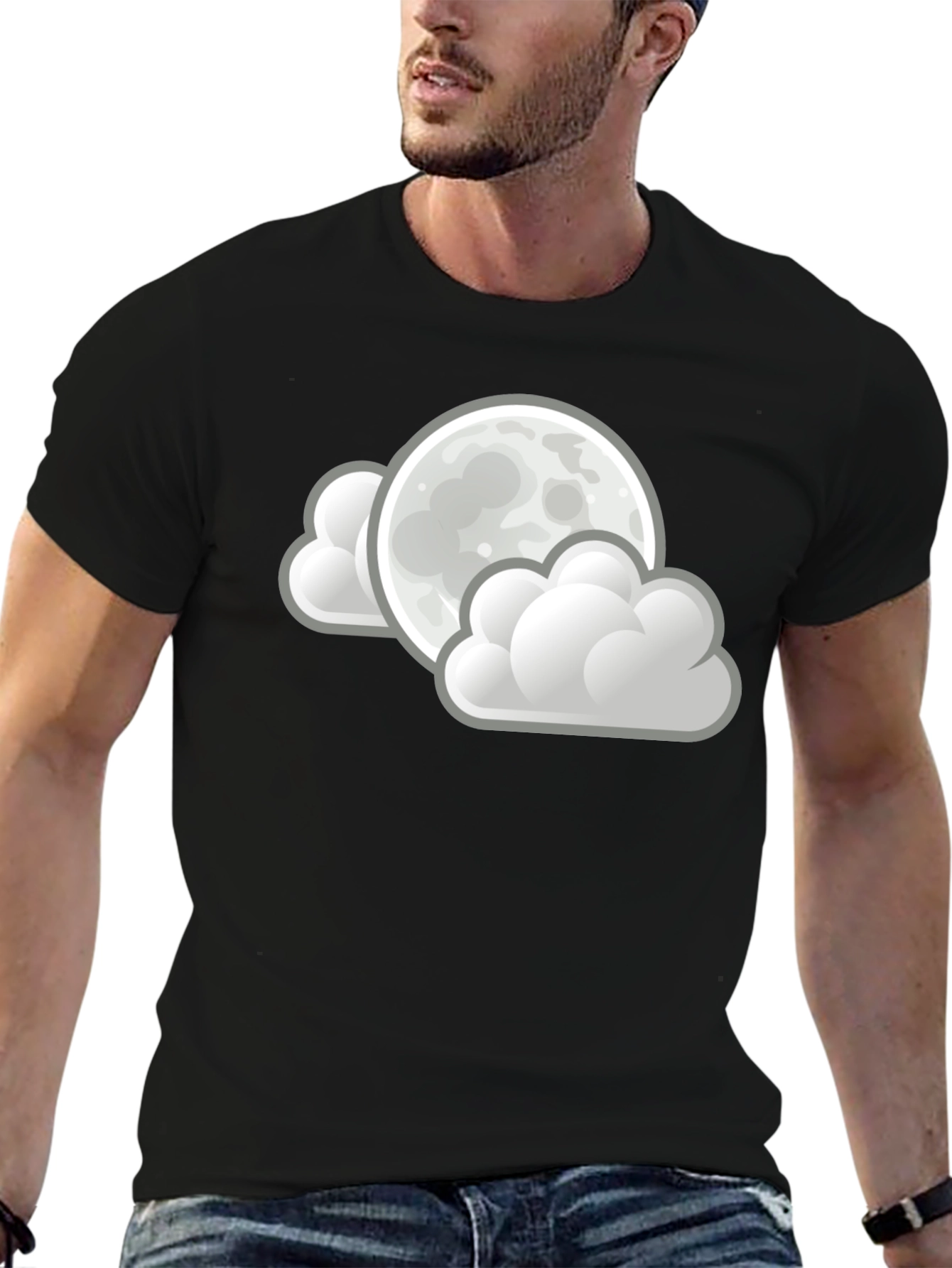 Moon and Clouds Graphic Black T-Shirt
