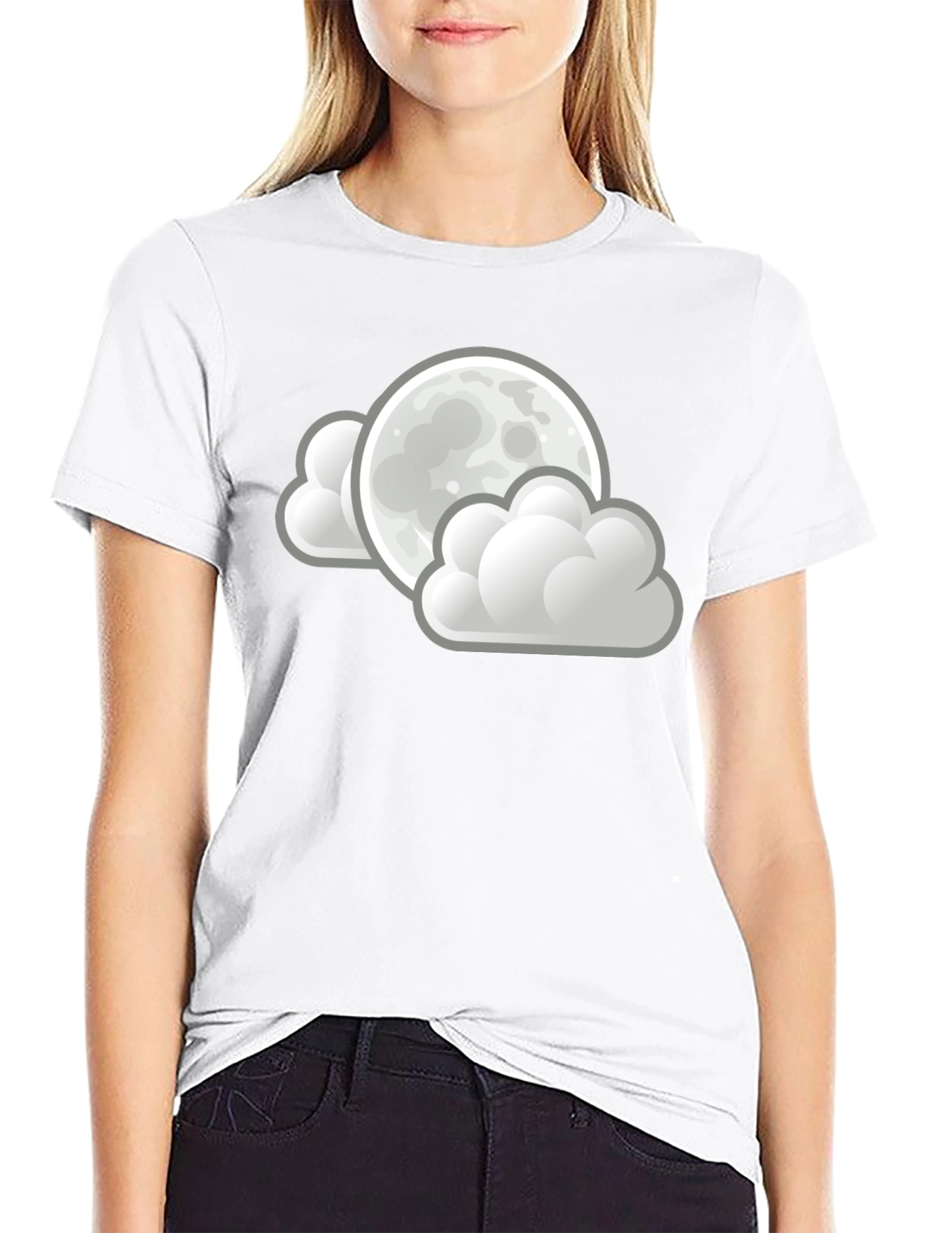 Moon and Clouds Graphic Black T-Shirt