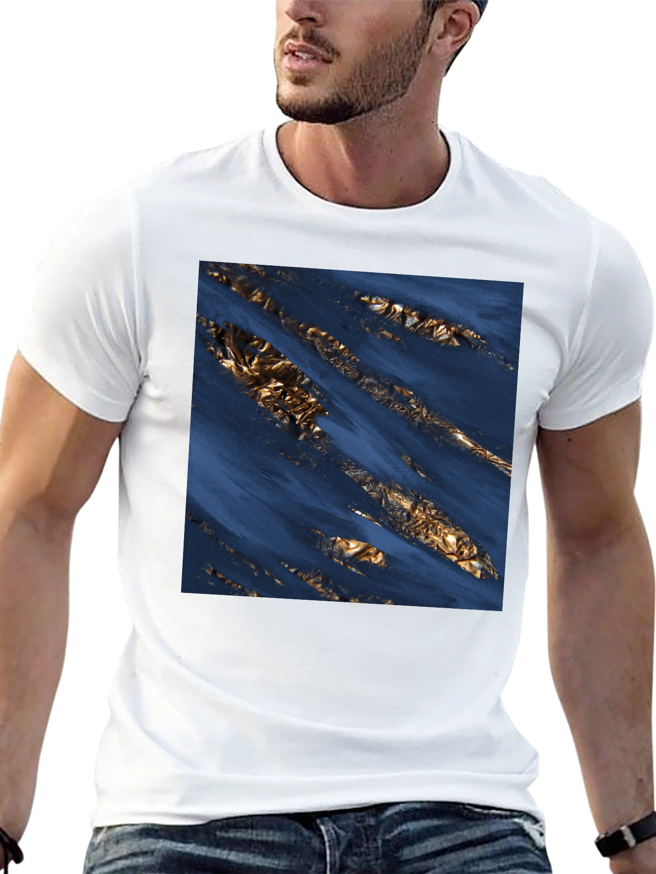 Abstract Gold Foil T-Shirt - Modern Graphic Tee