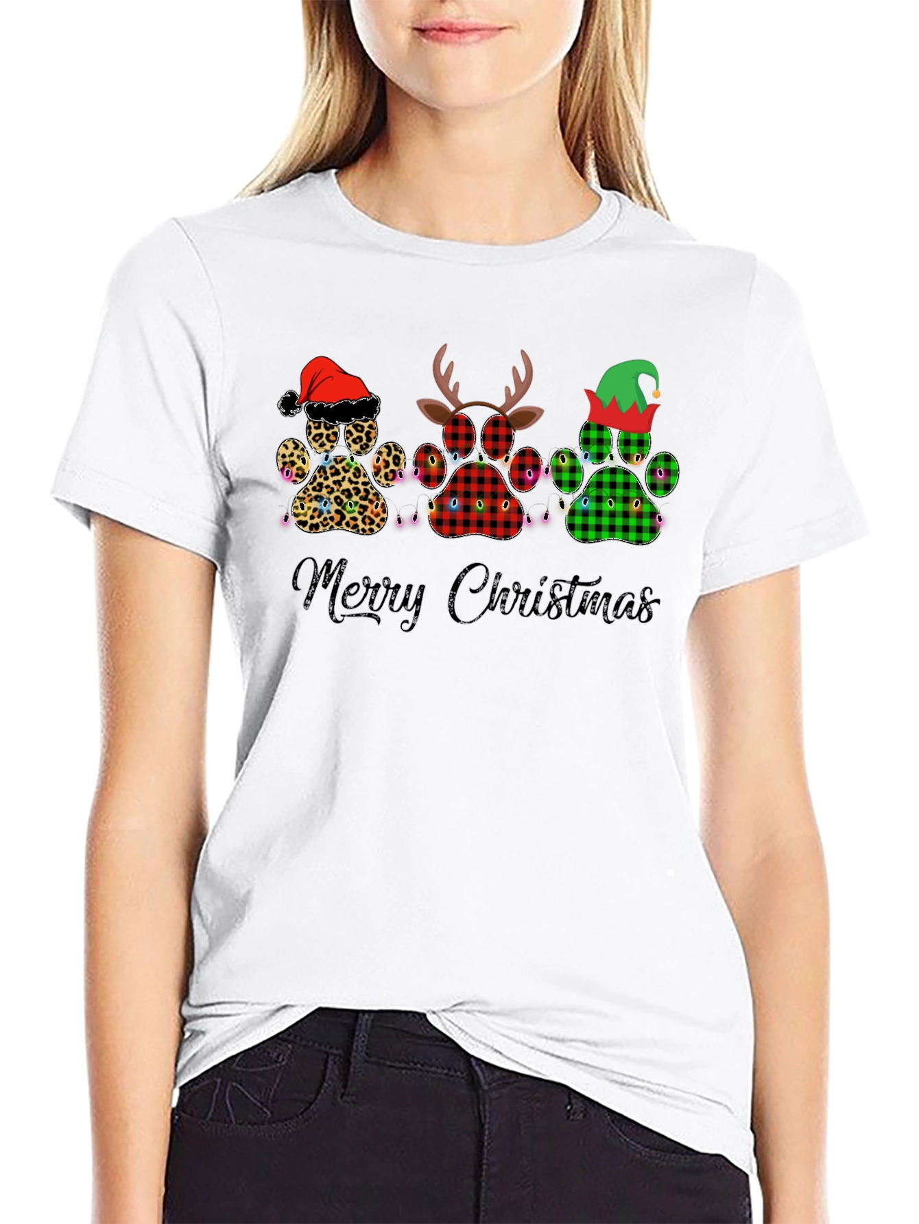 Merry Christmas Paw Print Tee
