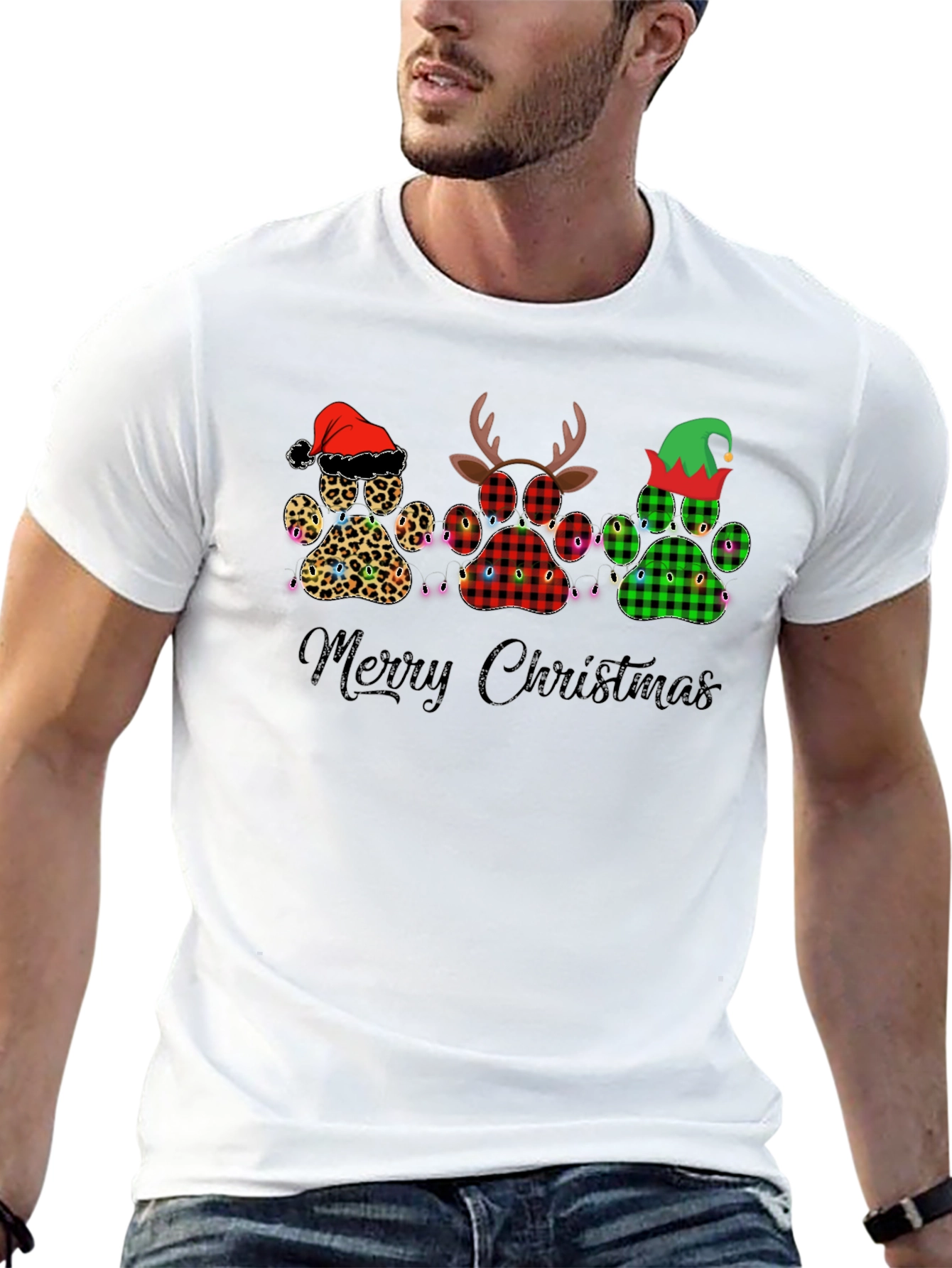 Merry Christmas Paw Print Tee