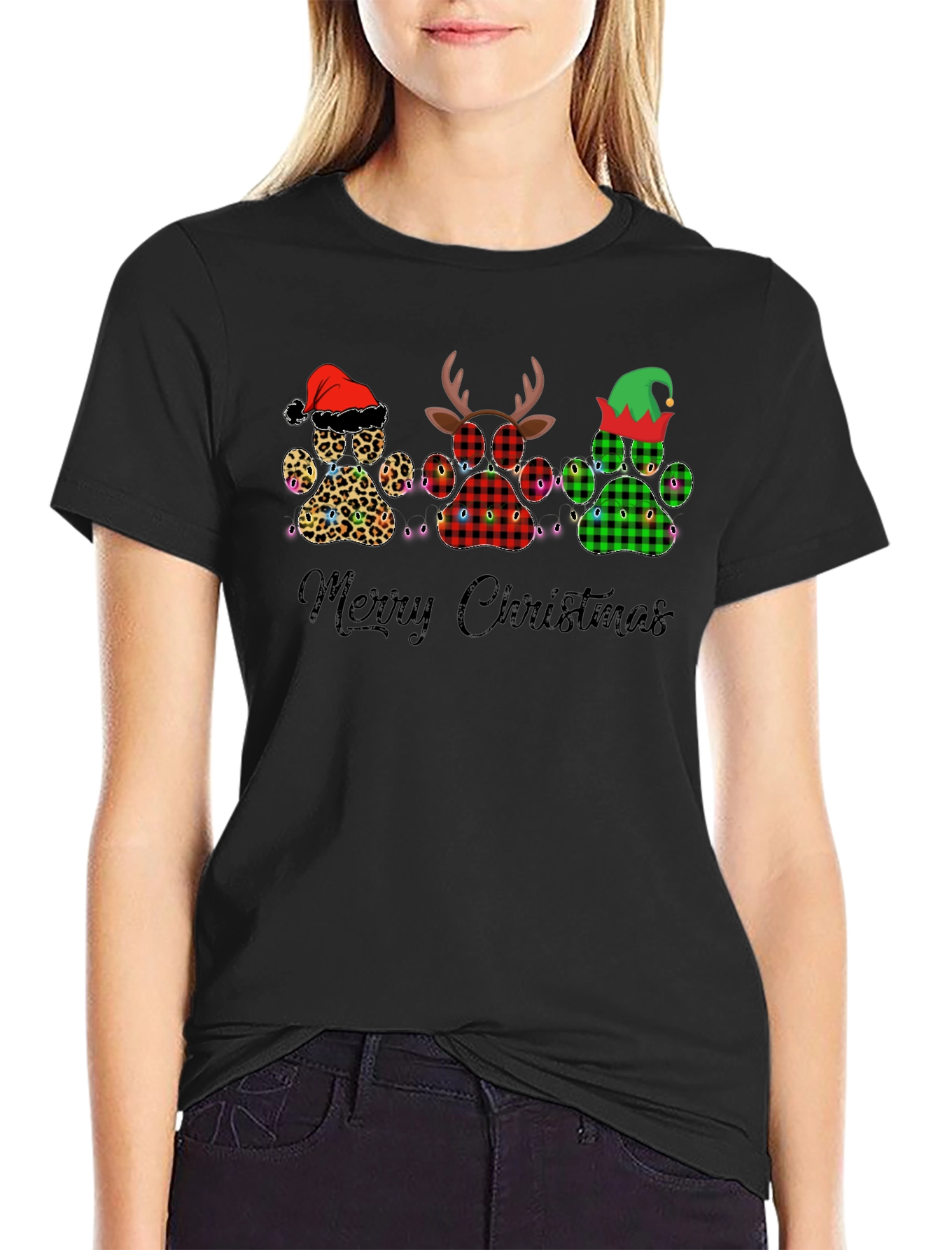 Merry Christmas Paw Print Tee