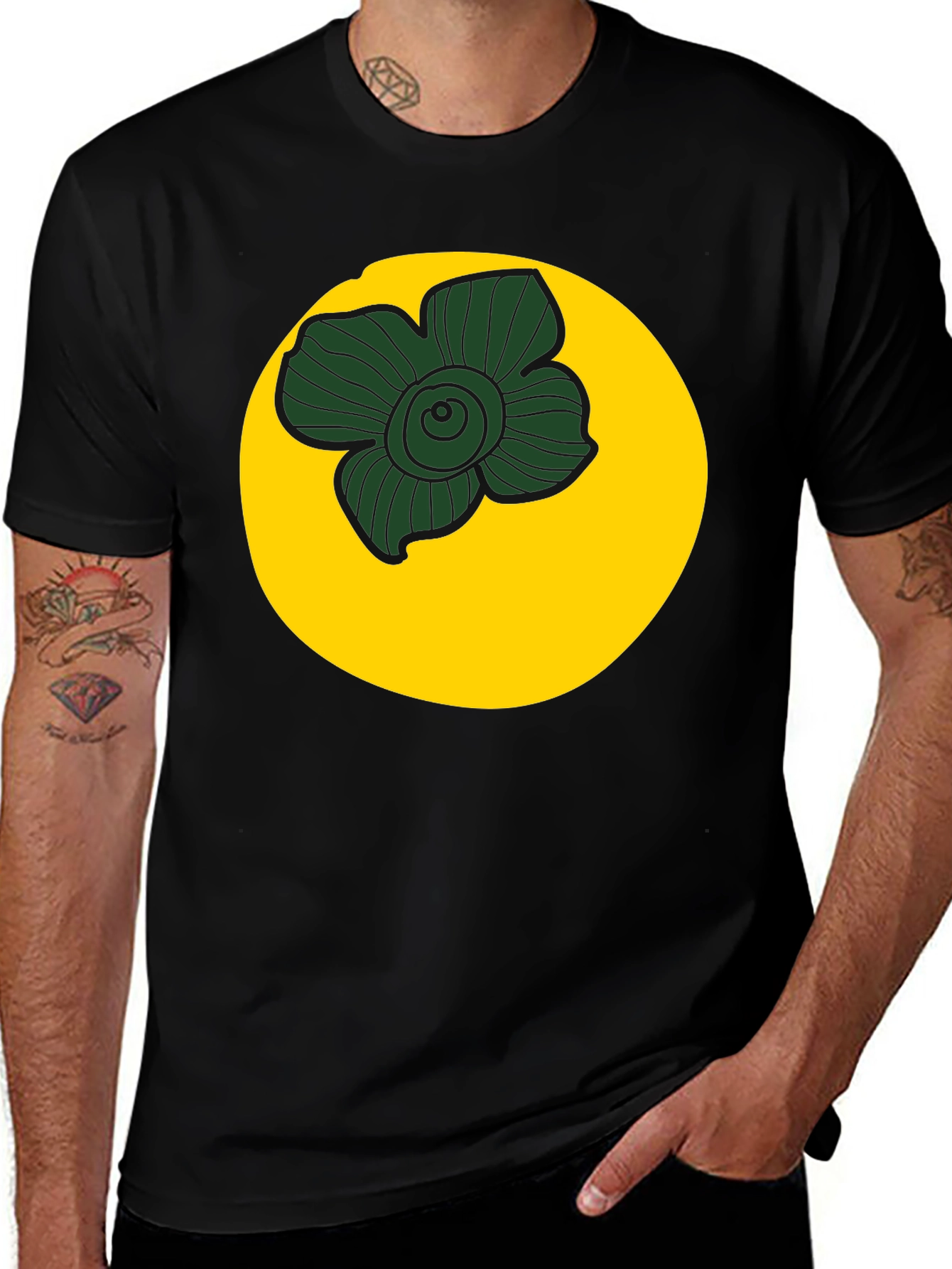 Black Tee with Floral Circle Graphic