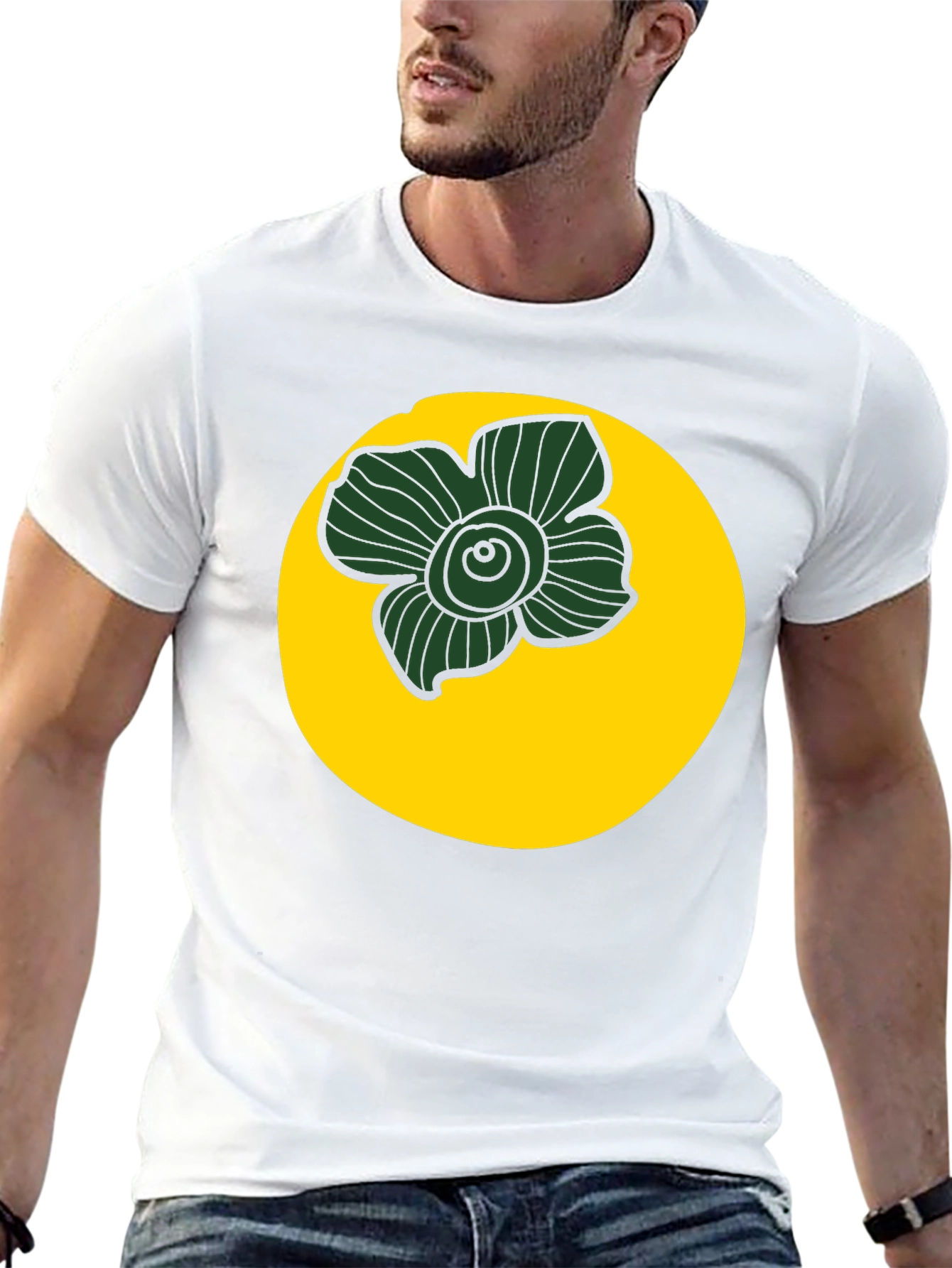 Black Tee with Floral Circle Graphic