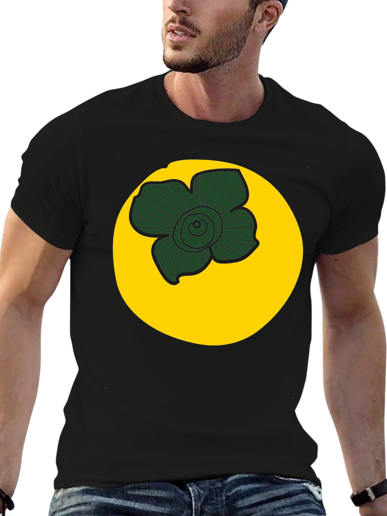 Black Tee with Floral Circle Graphic