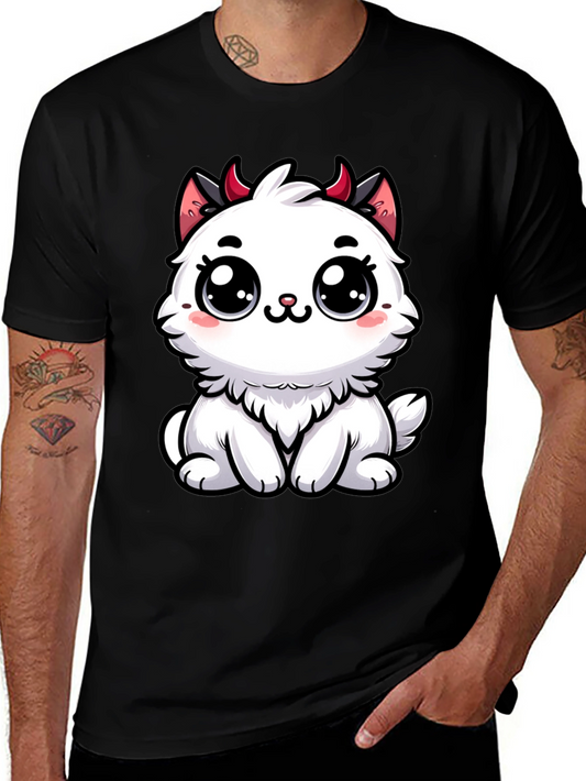 Cute Devil Kitten Graphic T-Shirt - Black