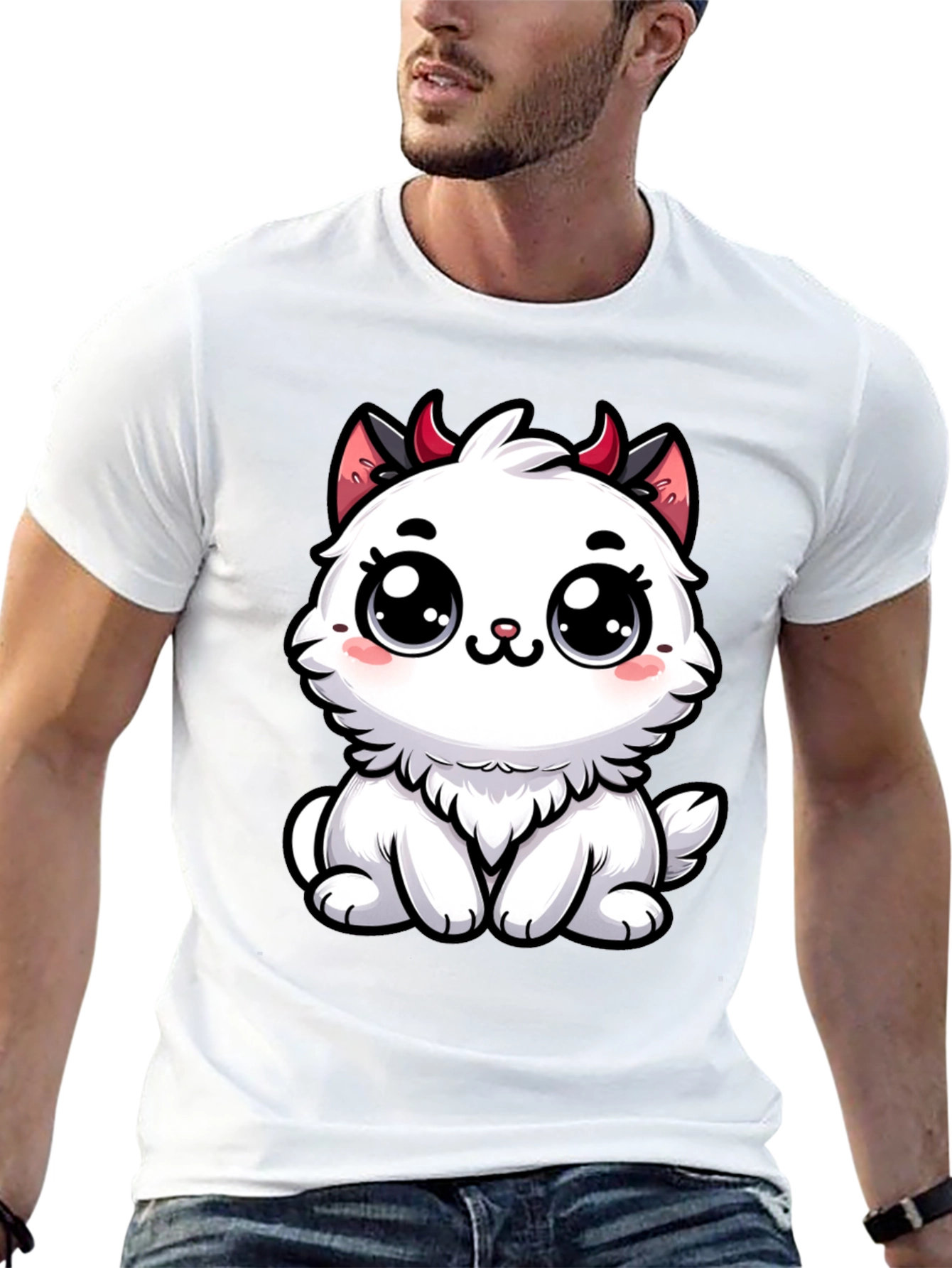 Cute Devil Kitten Graphic T-Shirt - Black