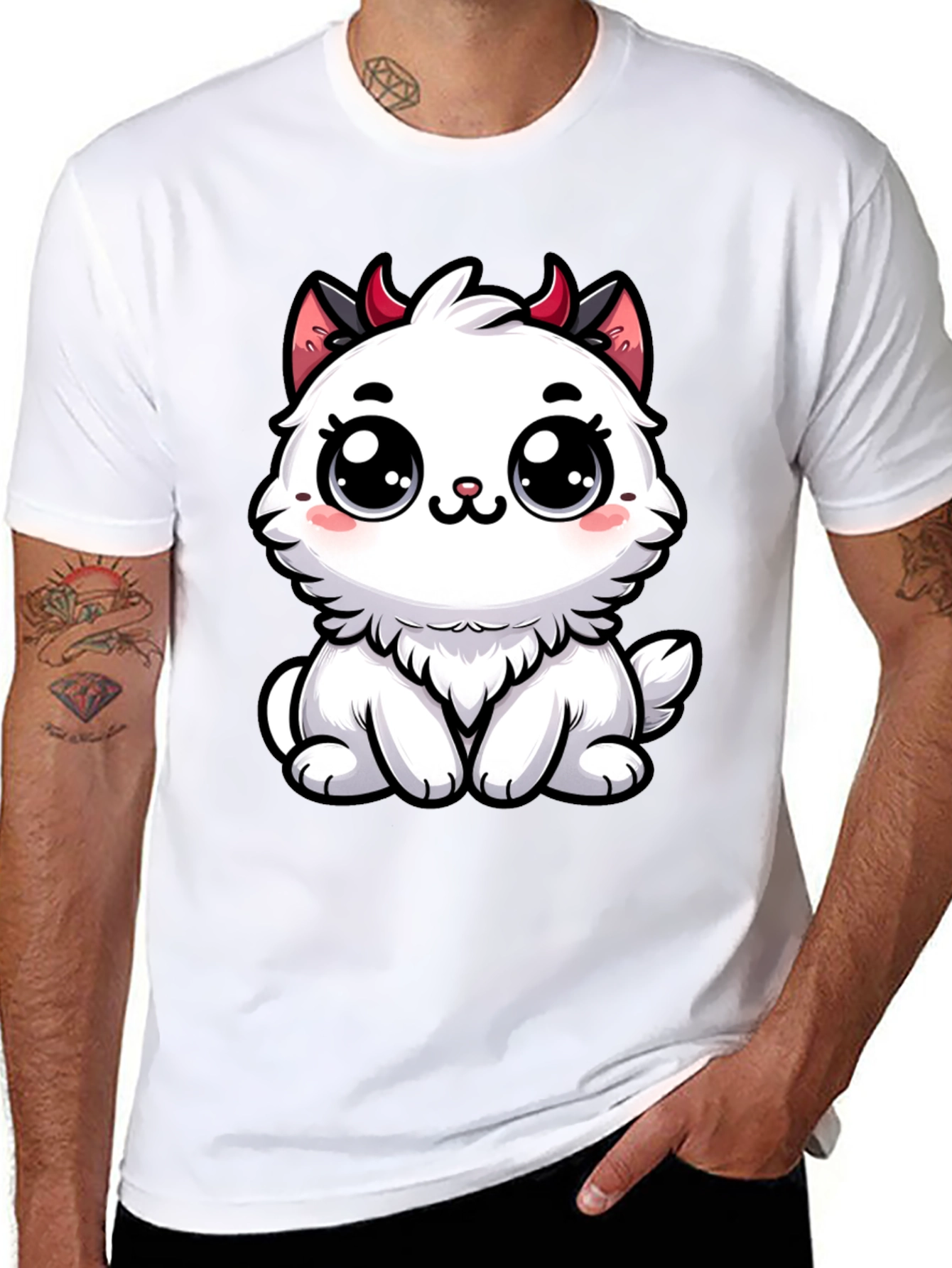 Cute Devil Kitten Graphic T-Shirt - Black