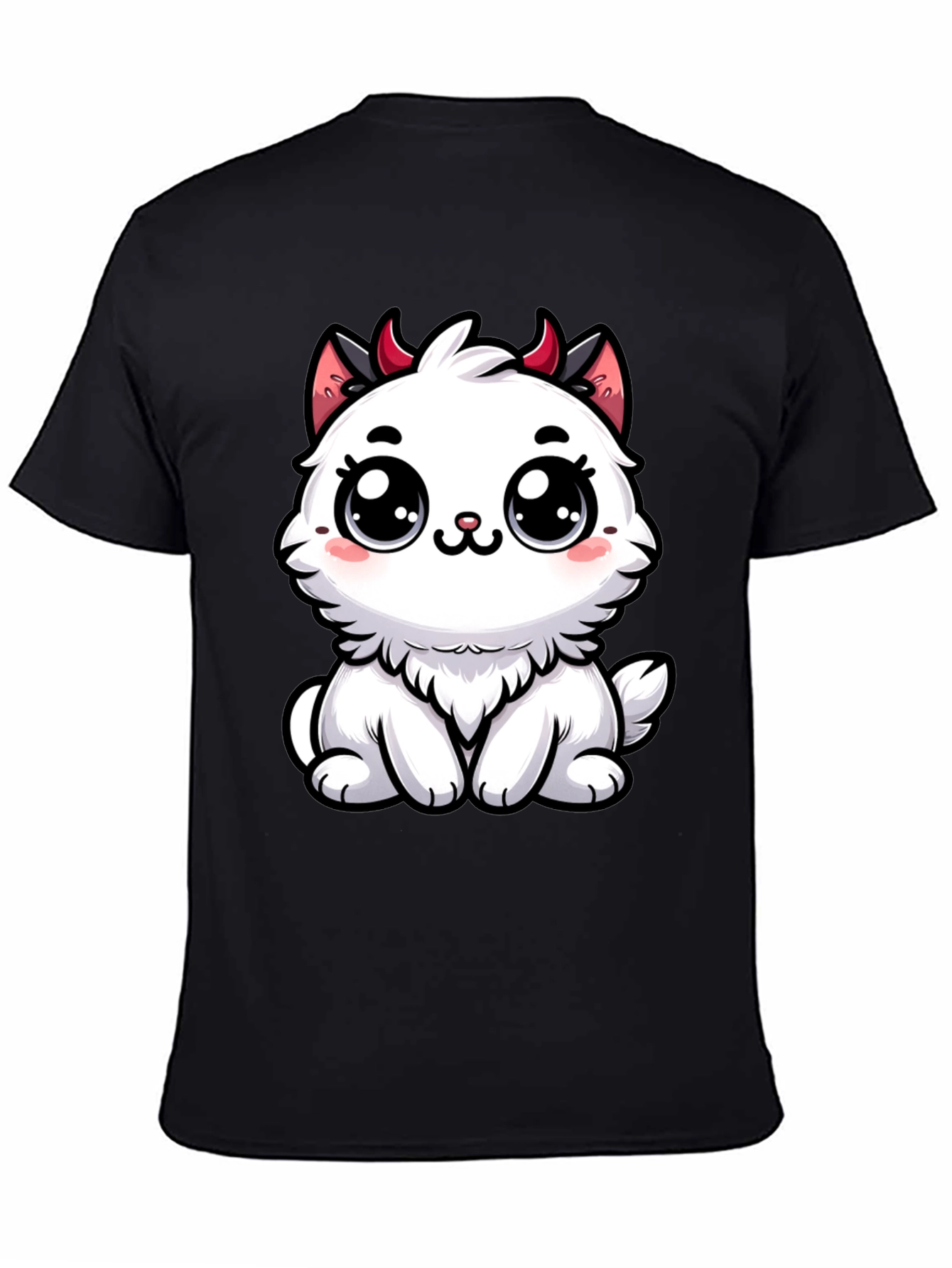 Cute Devil Kitten Graphic T-Shirt - Black