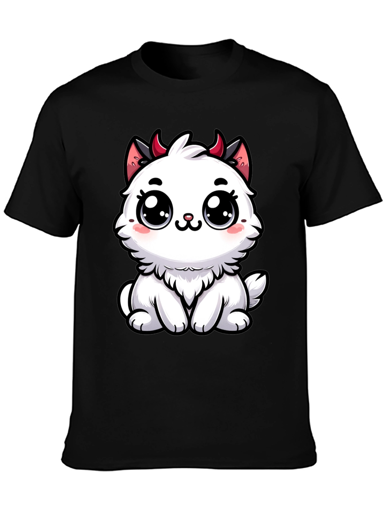 Cute Devil Kitten Graphic T-Shirt - Black