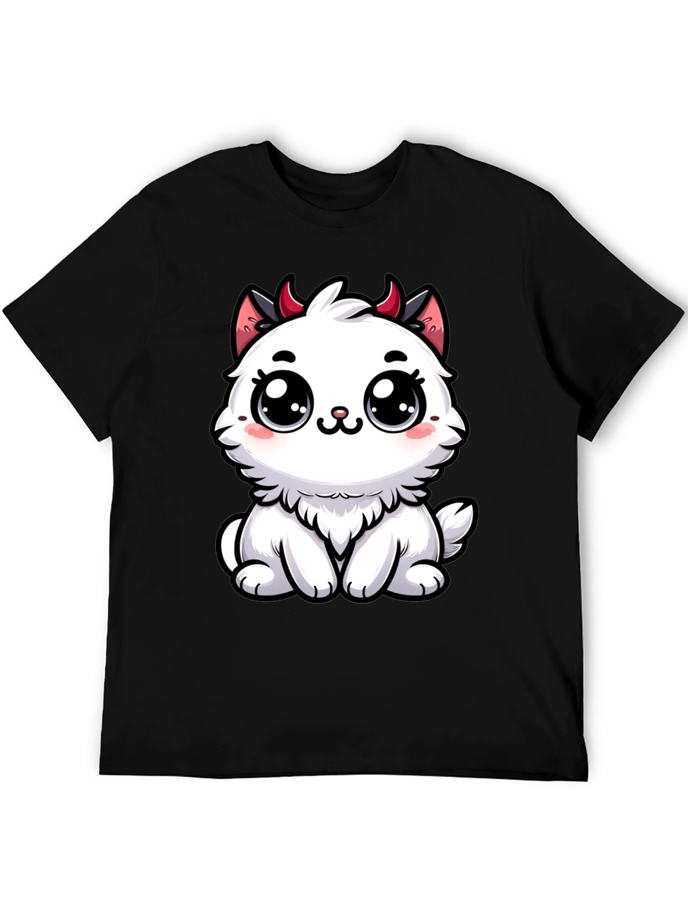 Cute Devil Kitten Graphic T-Shirt - Black