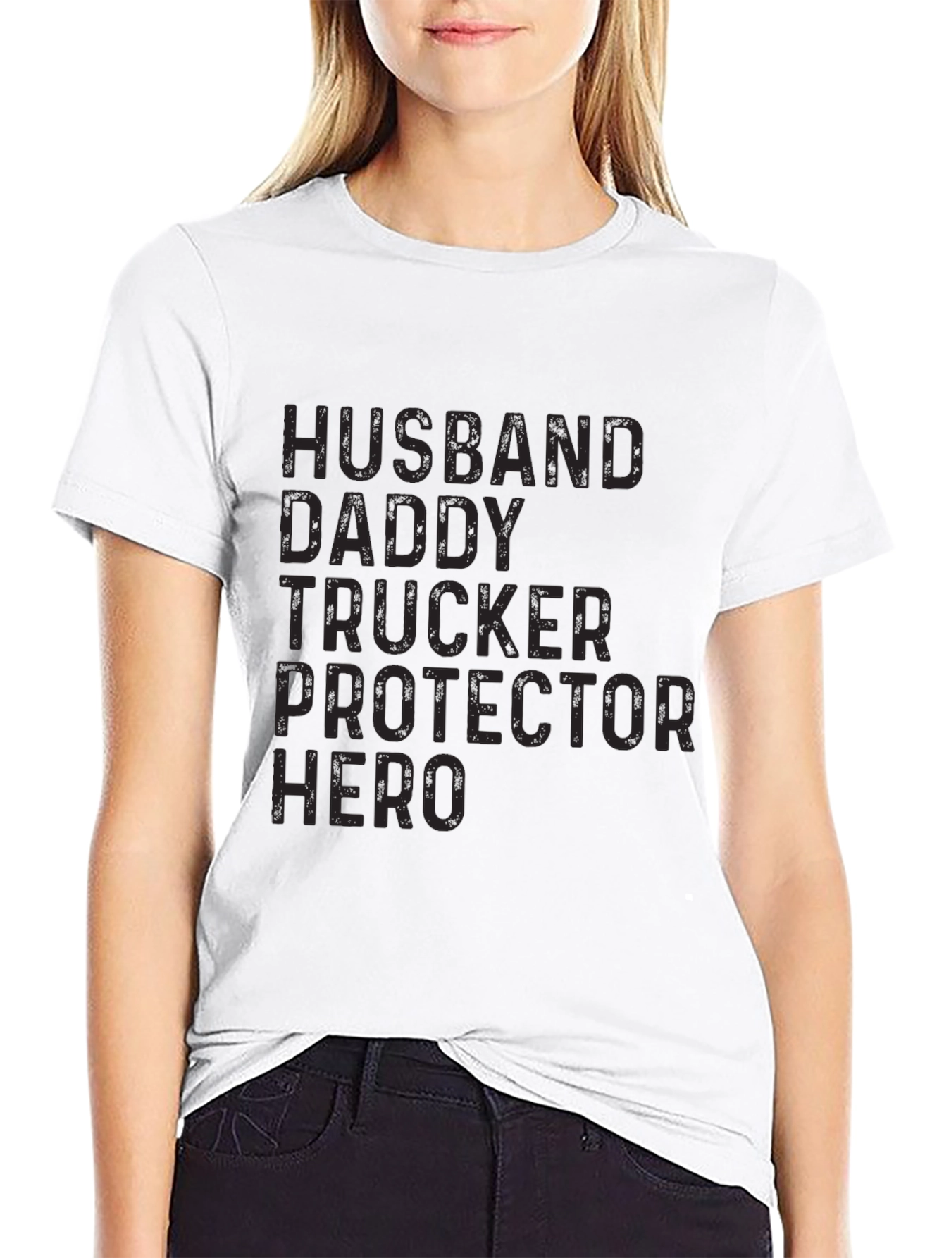 Husband Daddy Trucker Hero Black T-Shirt