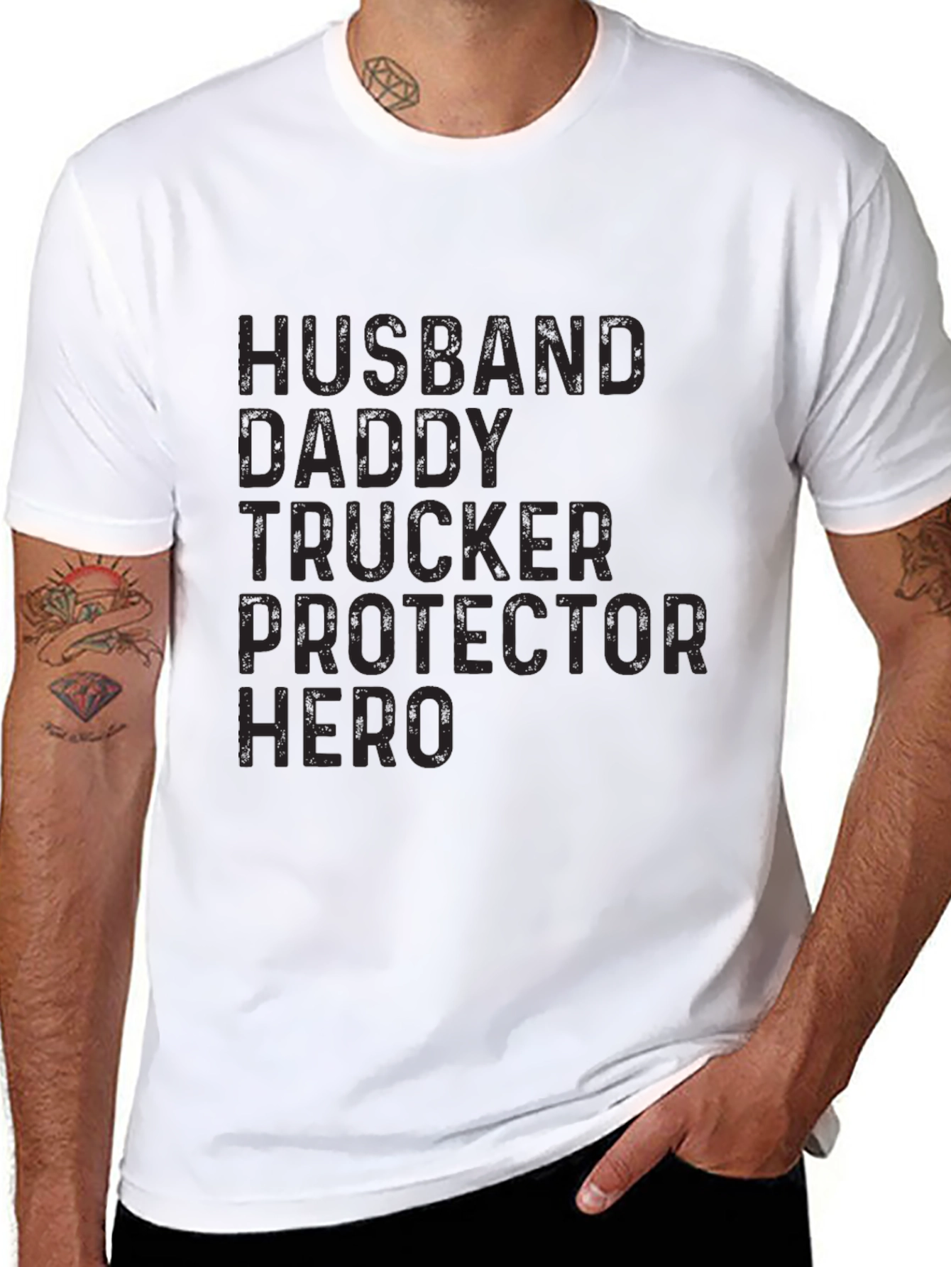 Husband Daddy Trucker Hero Black T-Shirt