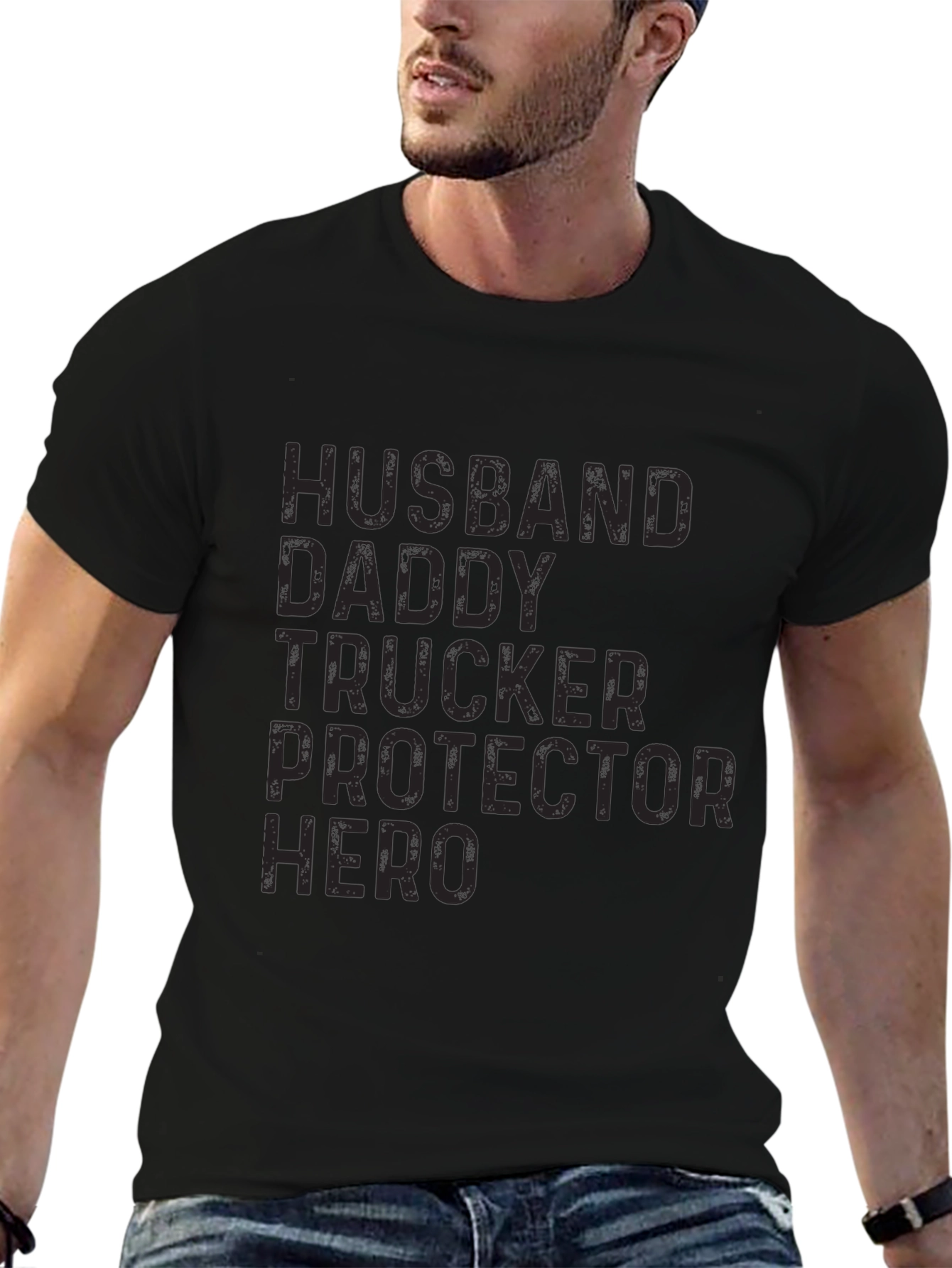 Husband Daddy Trucker Hero Black T-Shirt