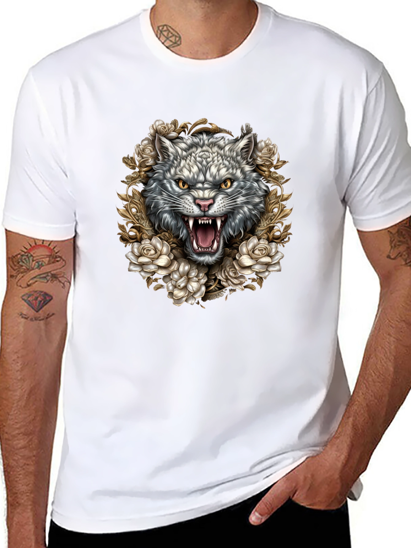 Wolf and Roses Graphic Tee - Black