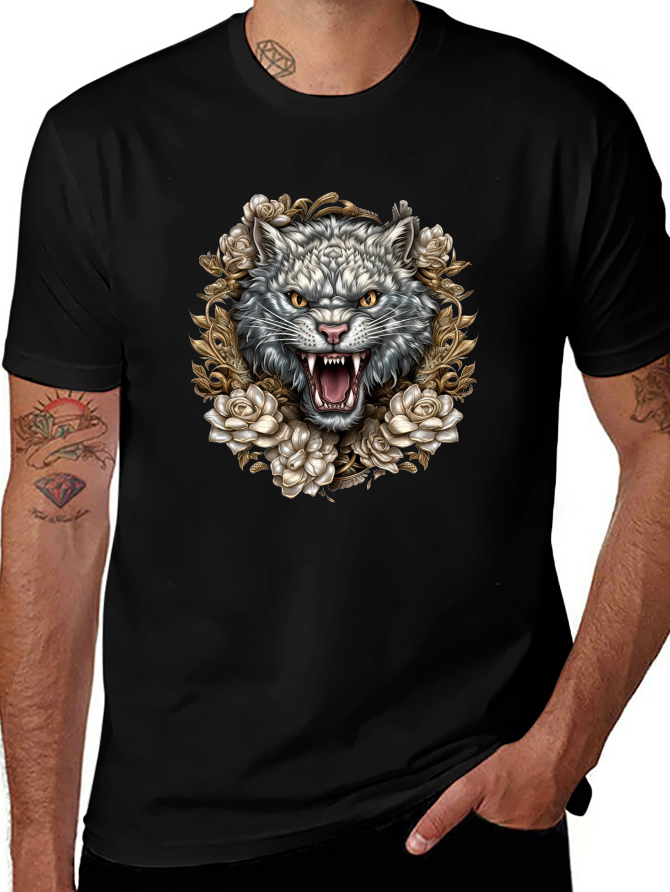 Wolf and Roses Graphic Tee - Black