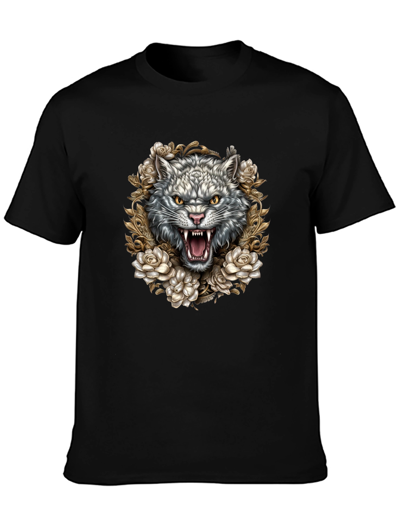 Wolf and Roses Graphic Tee - Black
