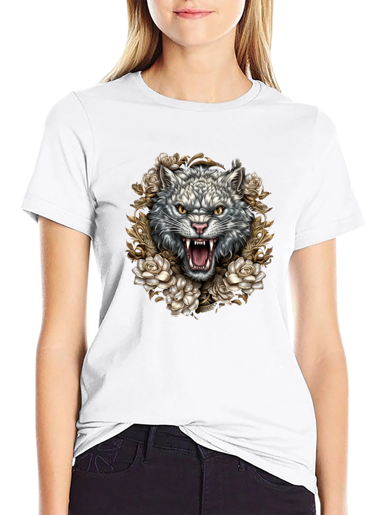 Wolf and Roses Graphic Tee - Black