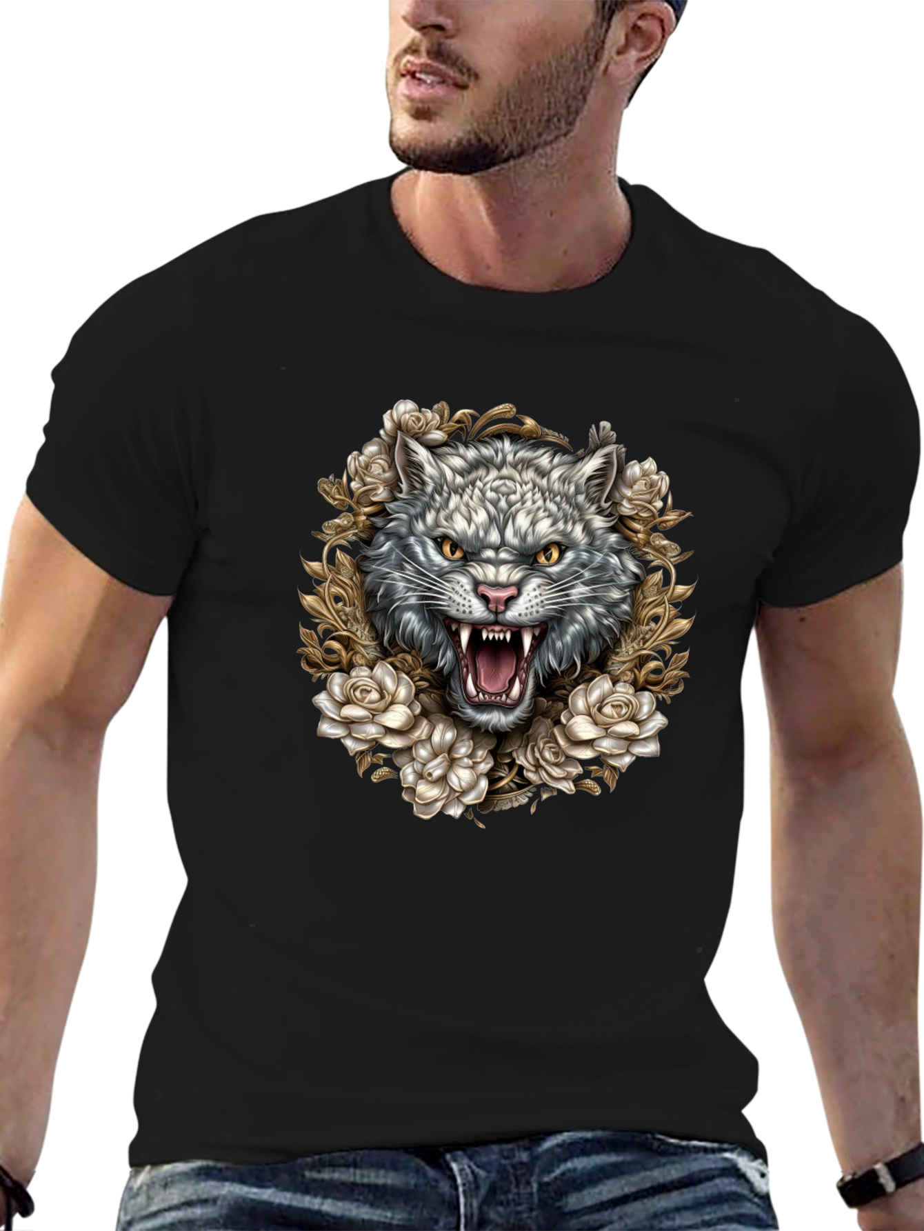 Wolf and Roses Graphic Tee - Black