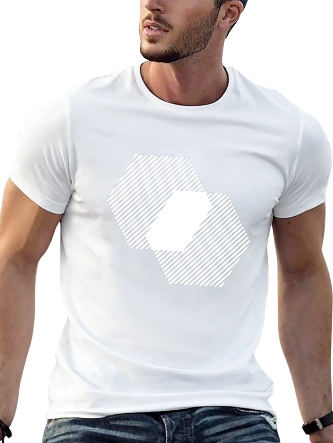 Geometric Hexagon Pattern Black T-Shirt