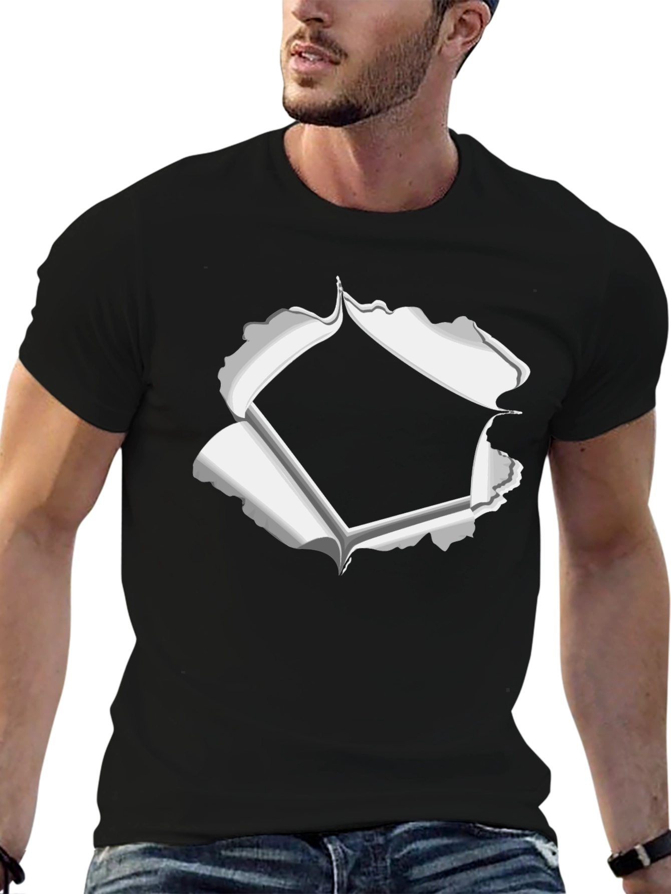 Ripped Style Graphic Tee - Black