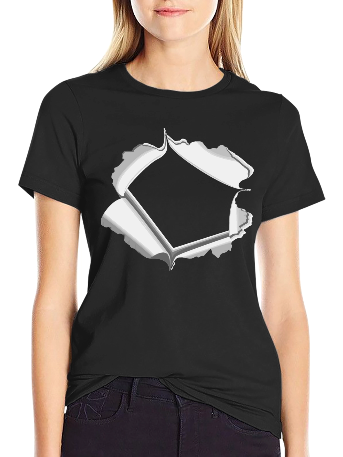 Ripped Style Graphic Tee - Black