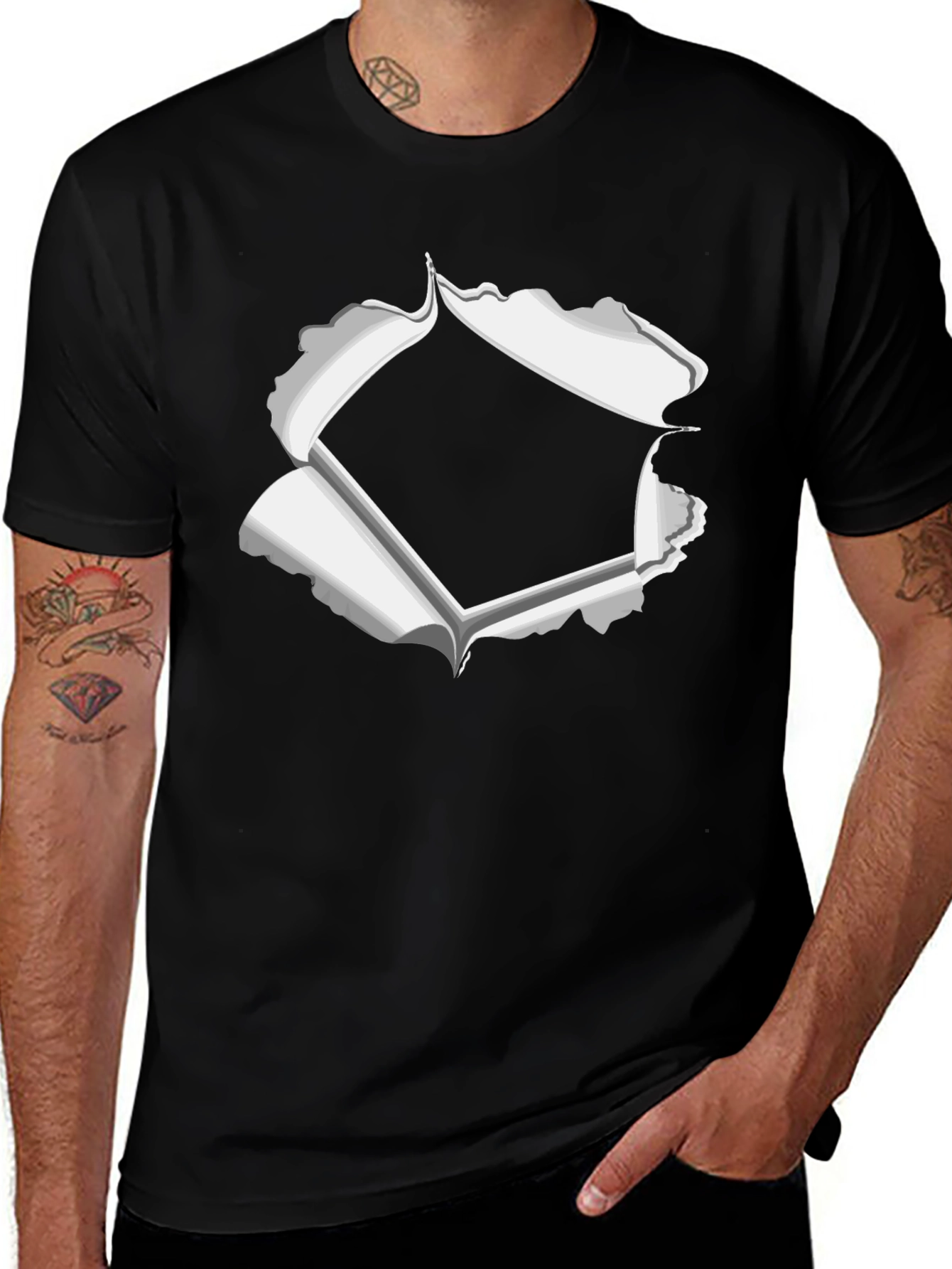 Ripped Style Graphic Tee - Black