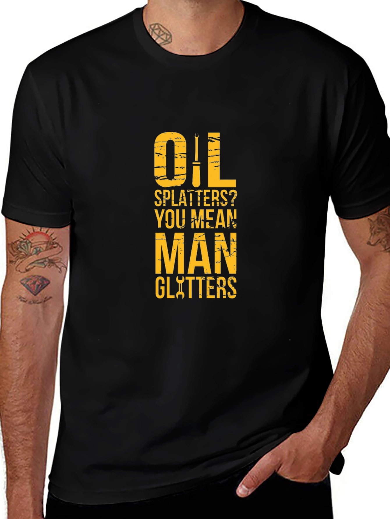 Oil Splatters Man Glitters Graphic Tee