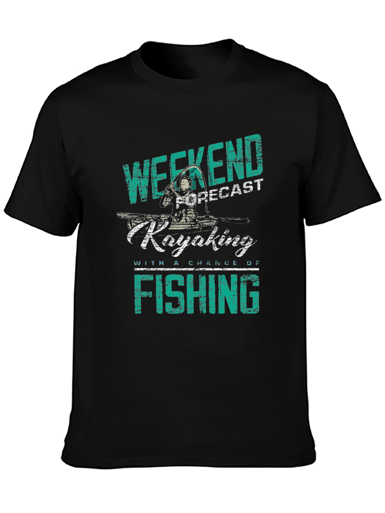 Weekend Kayaking Fishing Graphic Tee - Black