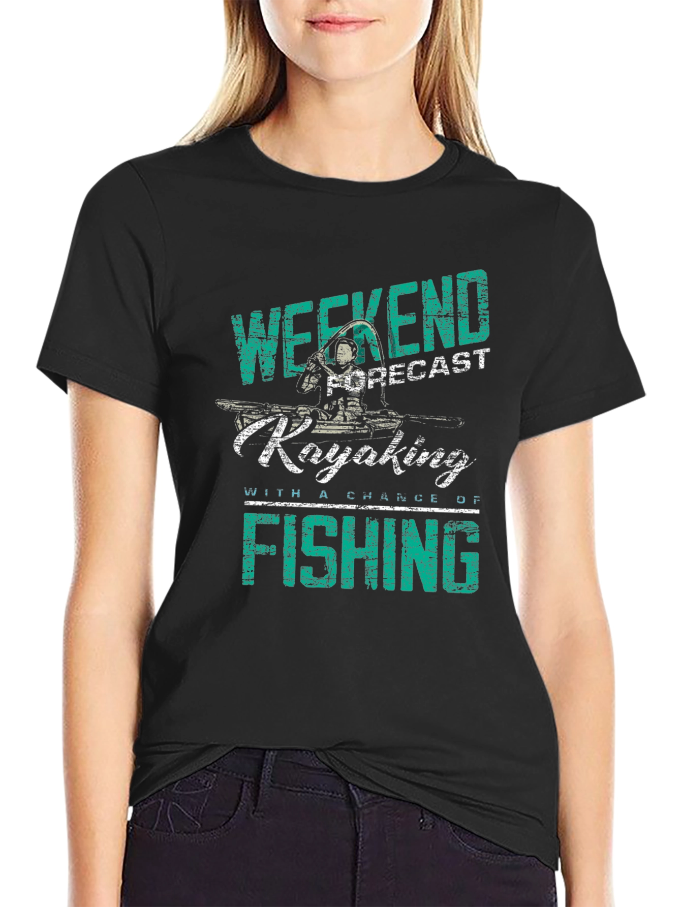 Weekend Kayaking Fishing Graphic Tee - Black