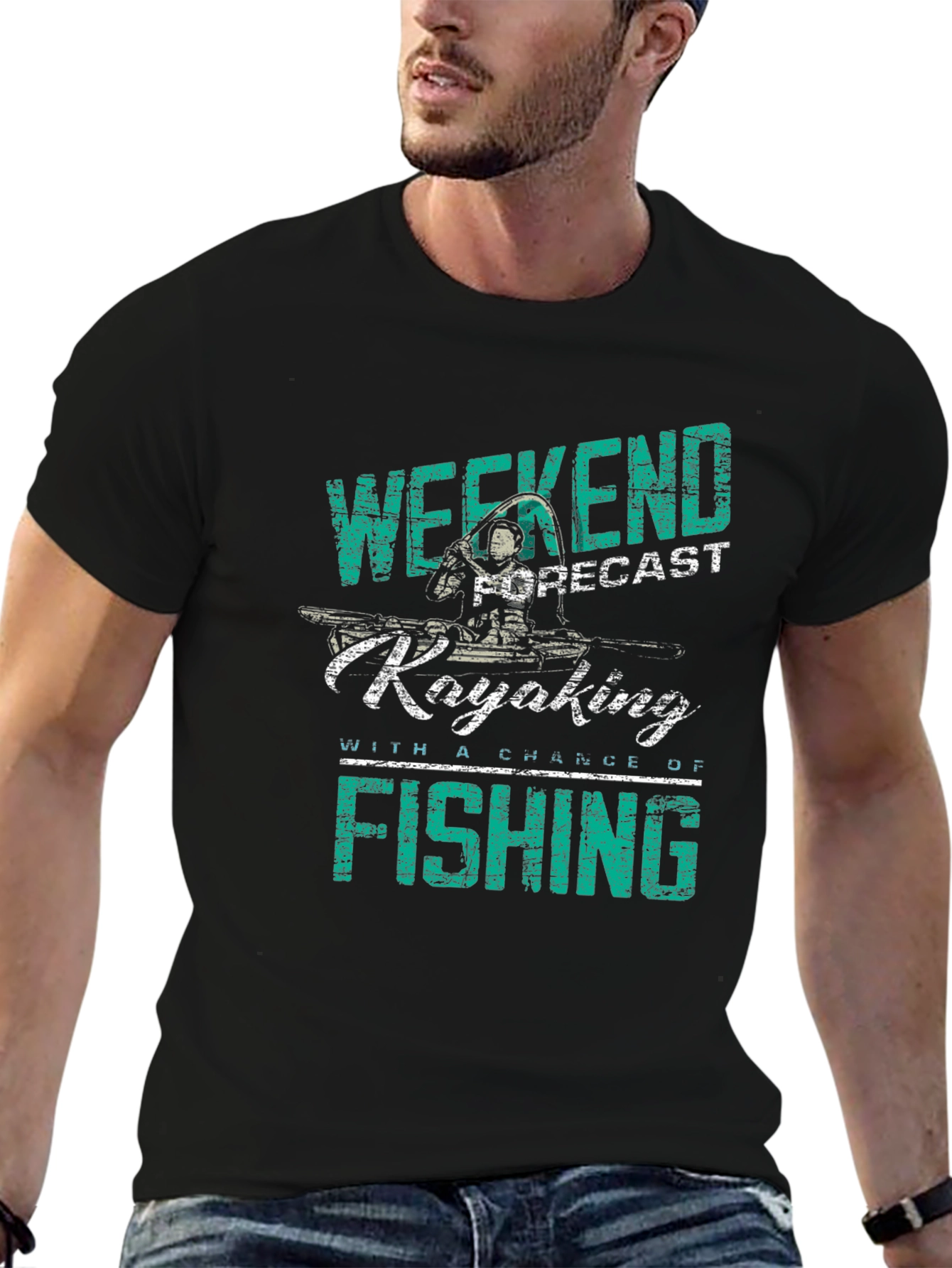 Weekend Kayaking Fishing Graphic Tee - Black