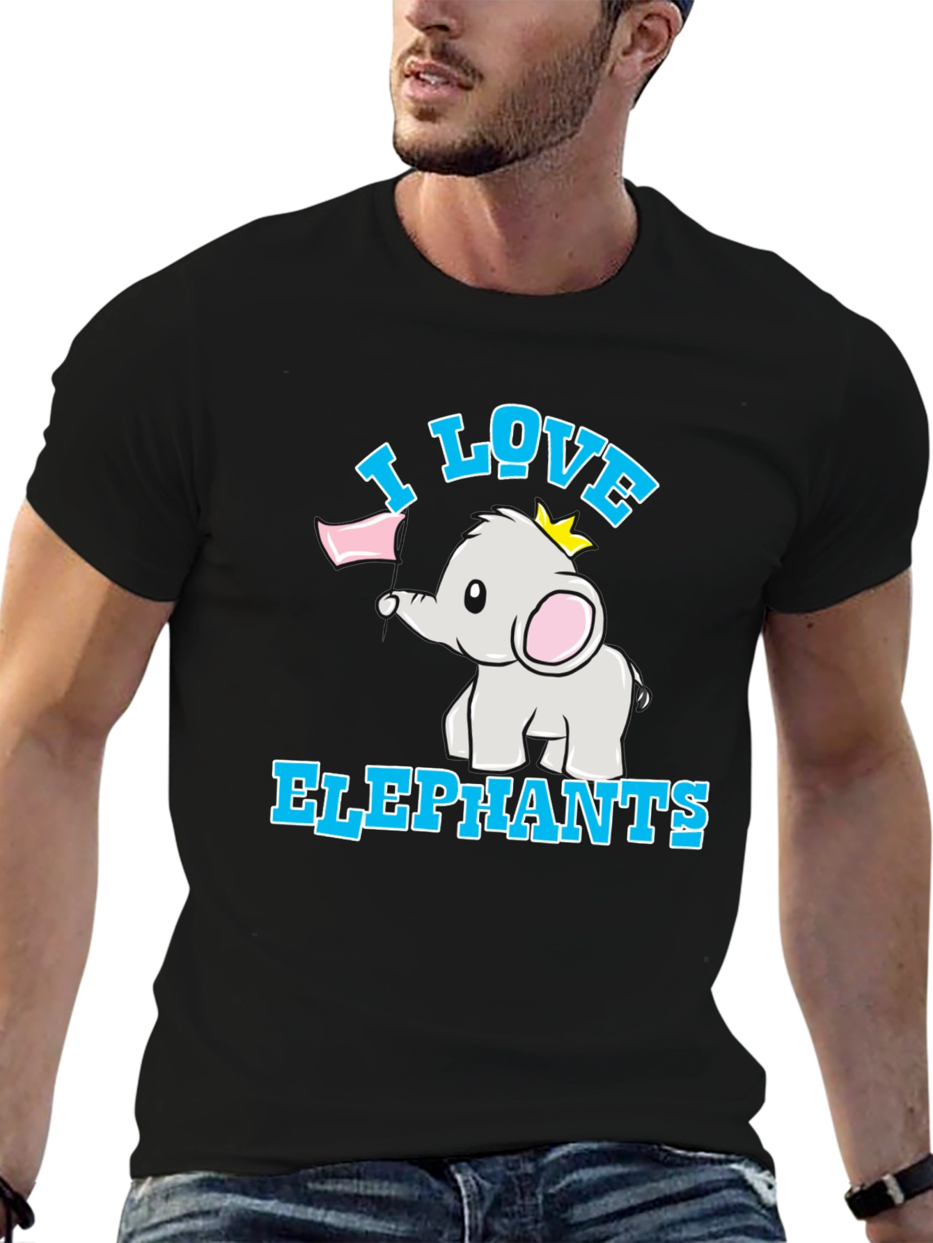 I Love Elephants Black T-Shirt