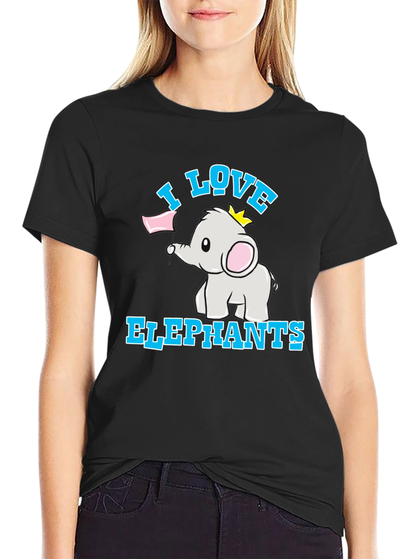I Love Elephants Black T-Shirt