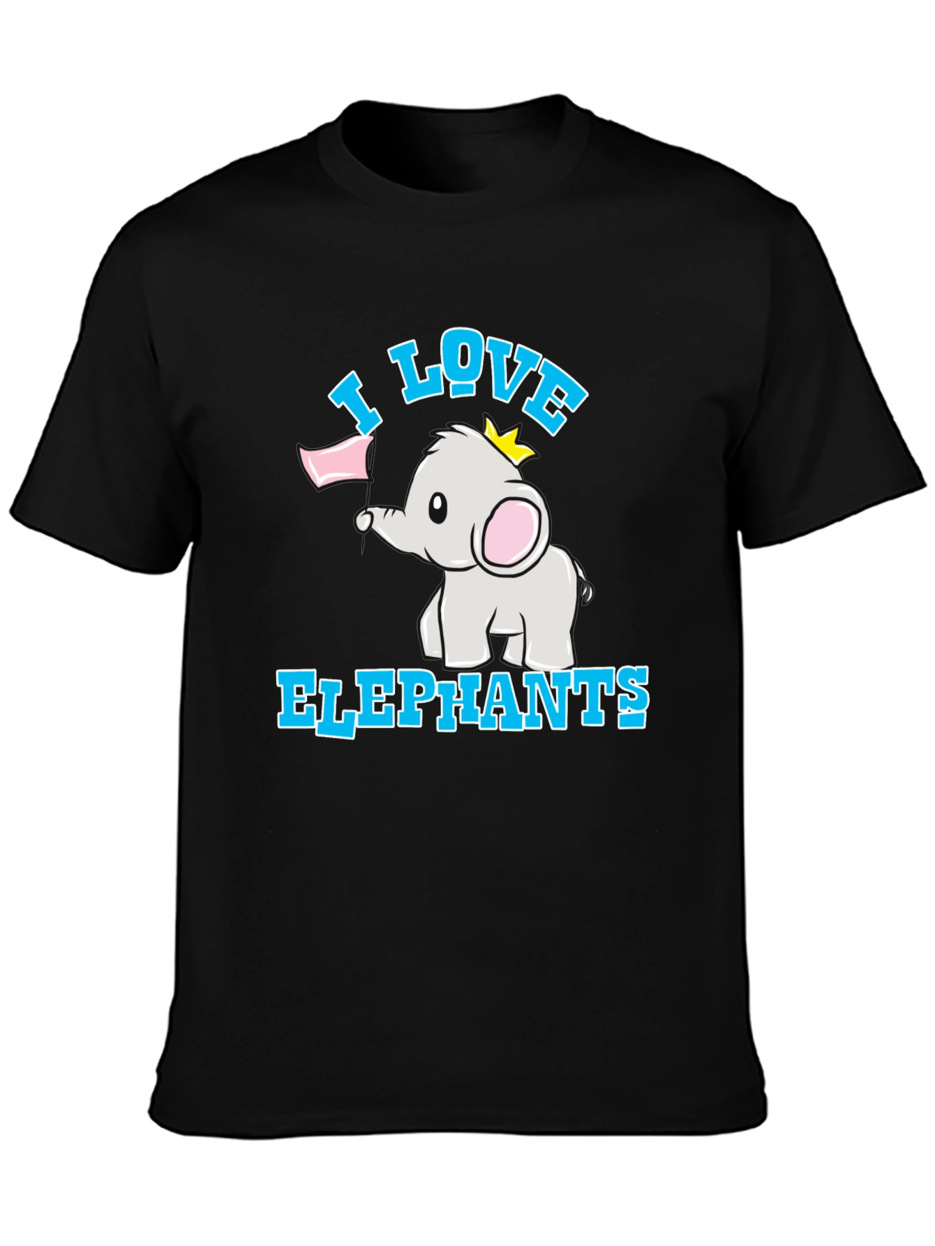 I Love Elephants Black T-Shirt