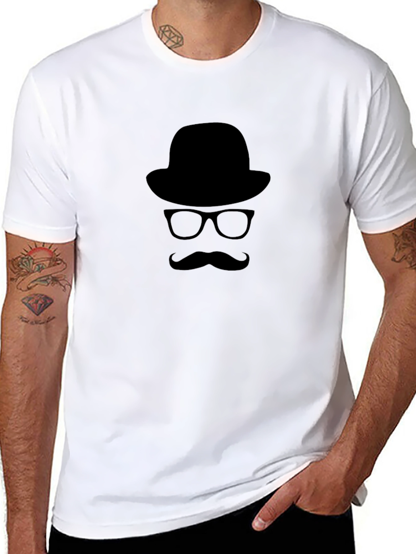 Retro Gentleman T-Shirt - Hat Glasses Mustache