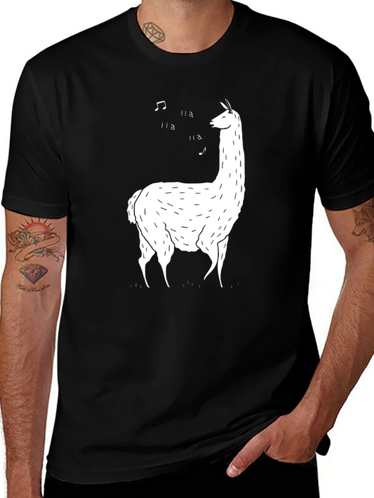 Singing Llama Graphic Tee - Black Cotton T-Shirt