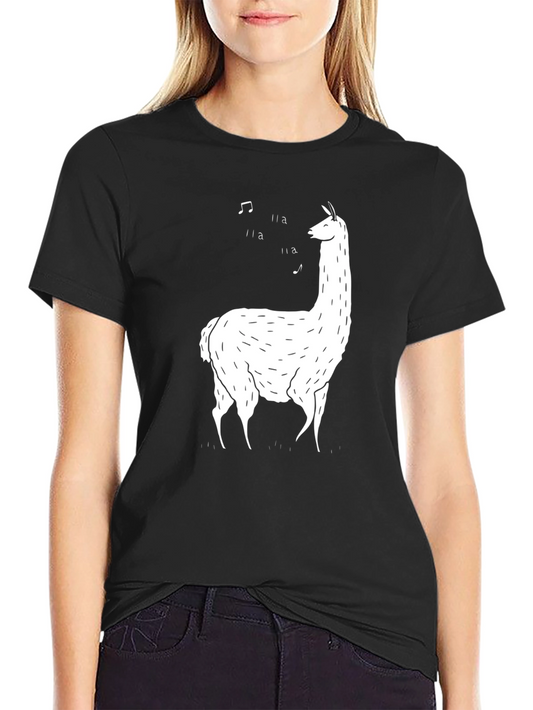 Singing Llama Graphic Tee - Black Cotton T-Shirt