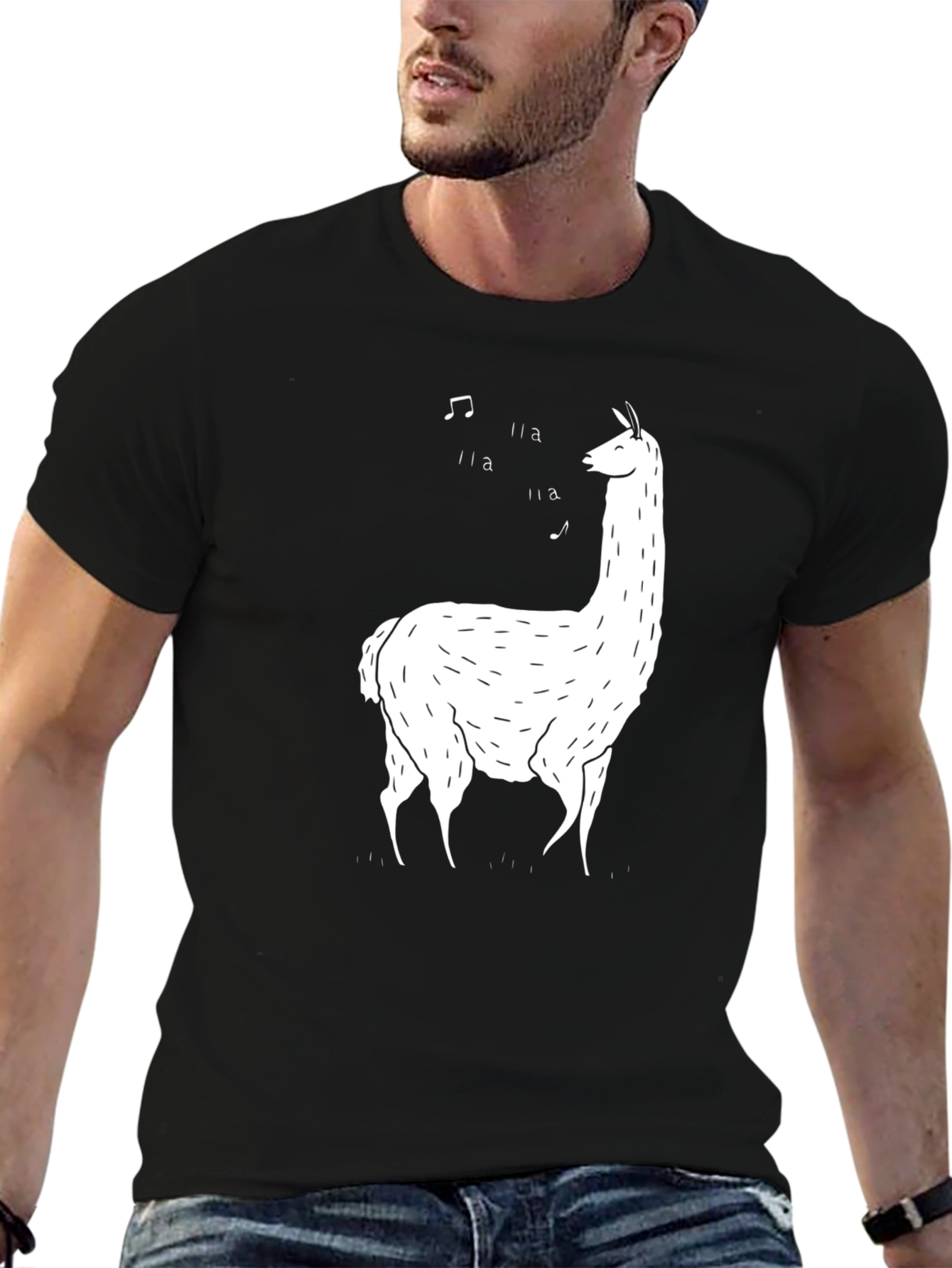 Singing Llama Graphic Tee - Black Cotton T-Shirt