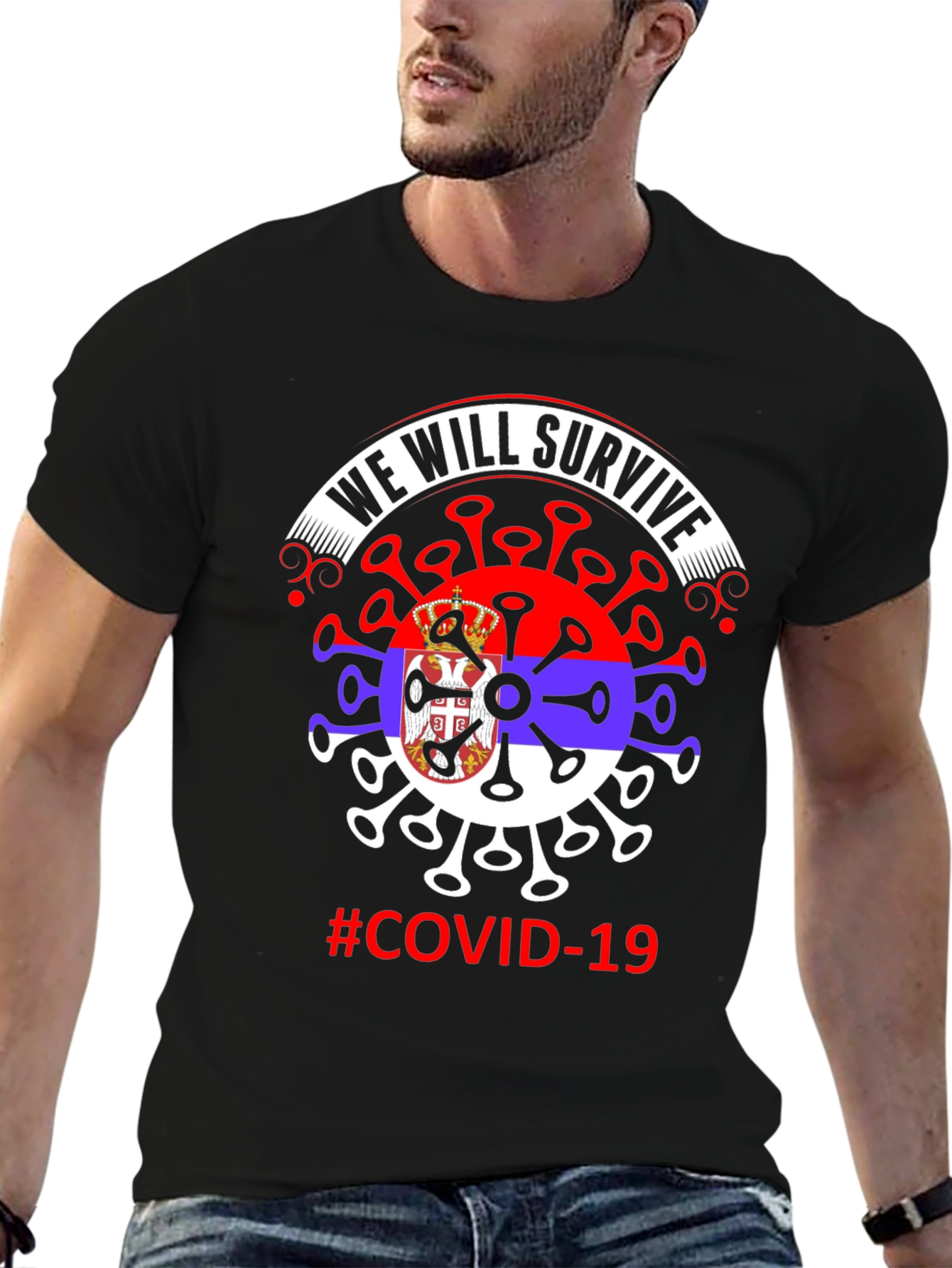 COVID-19 Serbia Flag We Will Survive T-Shirt