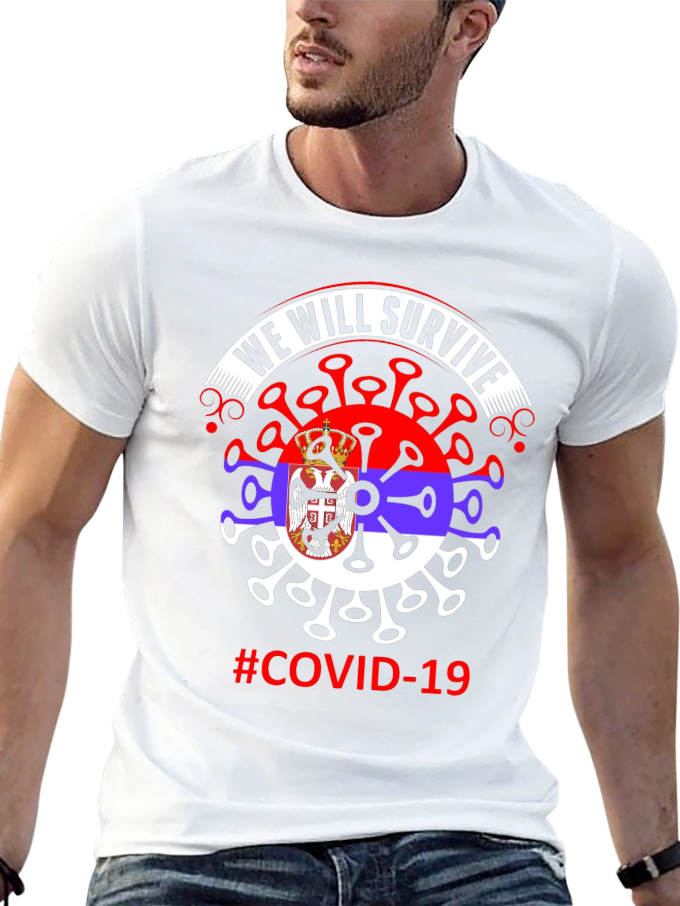 COVID-19 Serbia Flag We Will Survive T-Shirt