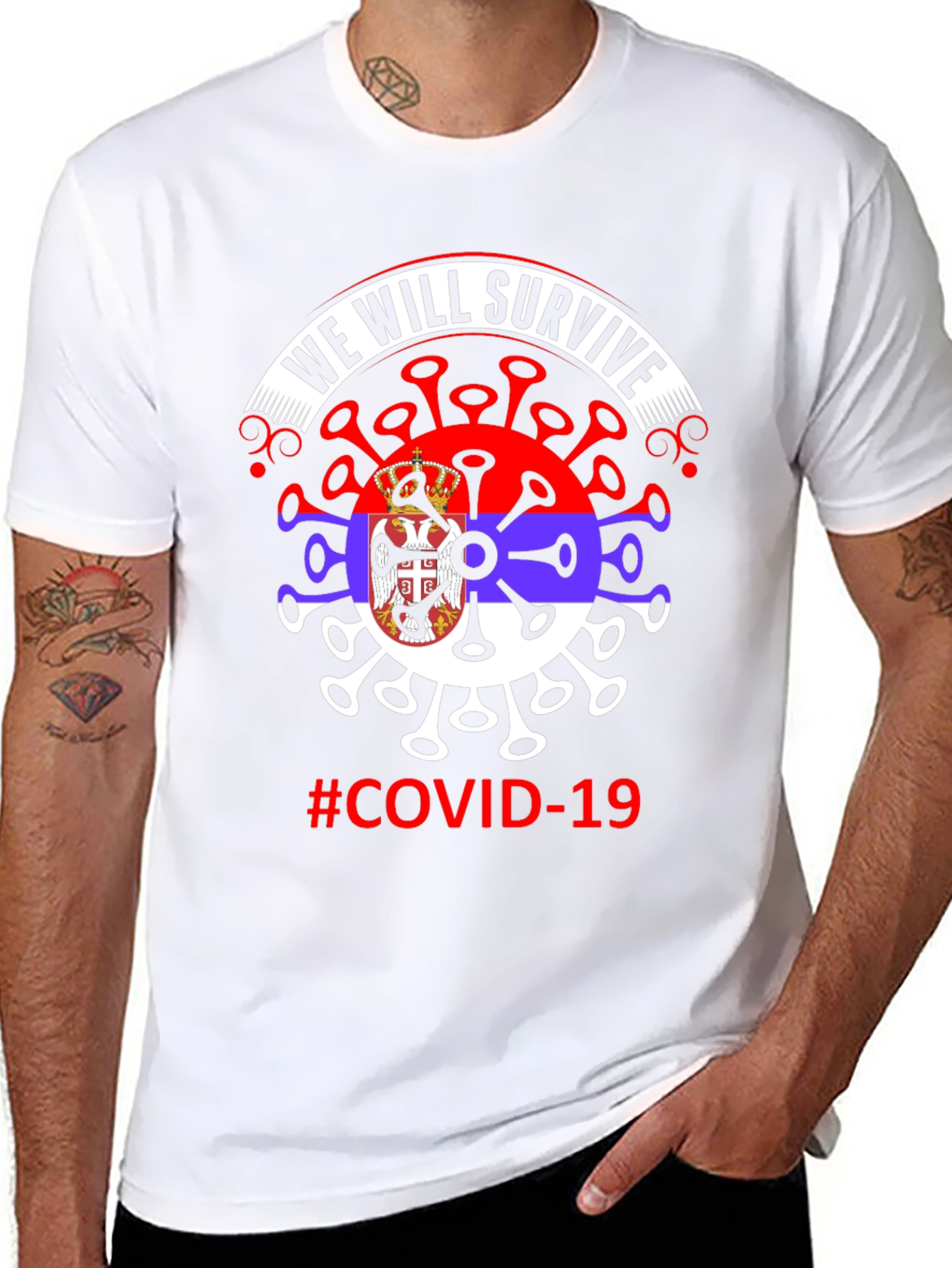 COVID-19 Serbia Flag We Will Survive T-Shirt