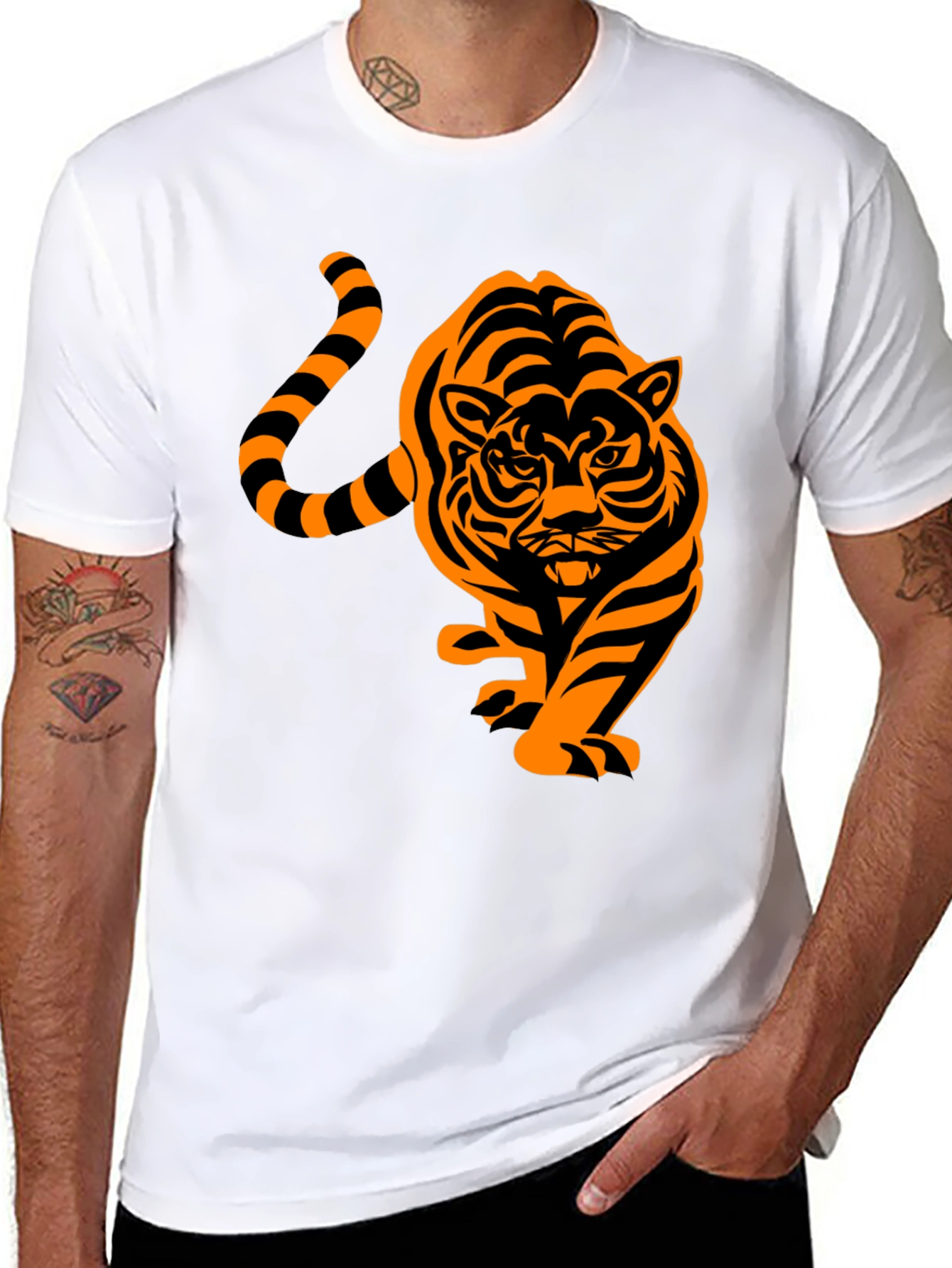 Tiger Graphic Tee - Bold Black Cotton T-Shirt