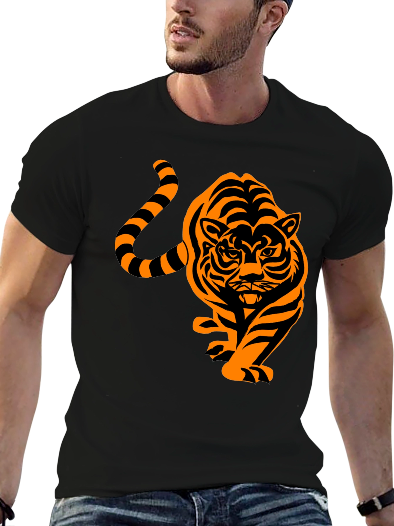 Tiger Graphic Tee - Bold Black Cotton T-Shirt