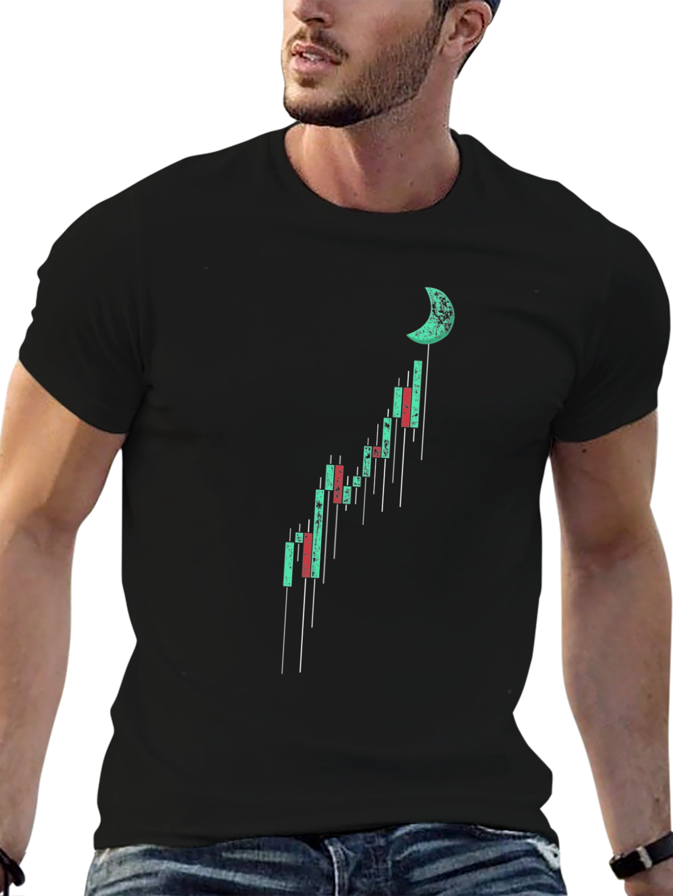 Moon Chart Graphic Tee - Black Cotton Casual