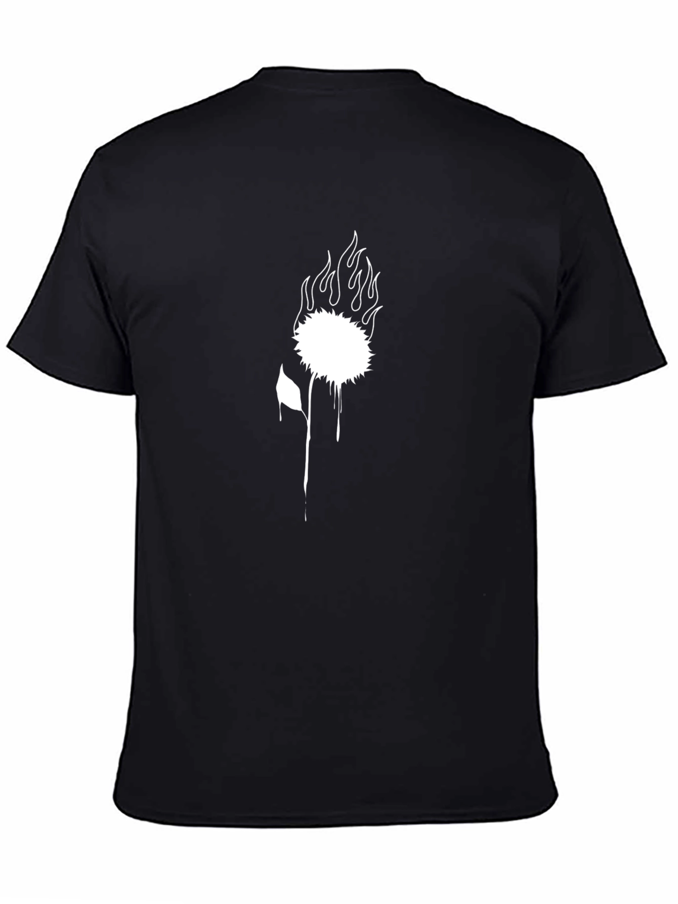 Black Graphic Tee - Burning Flower Design