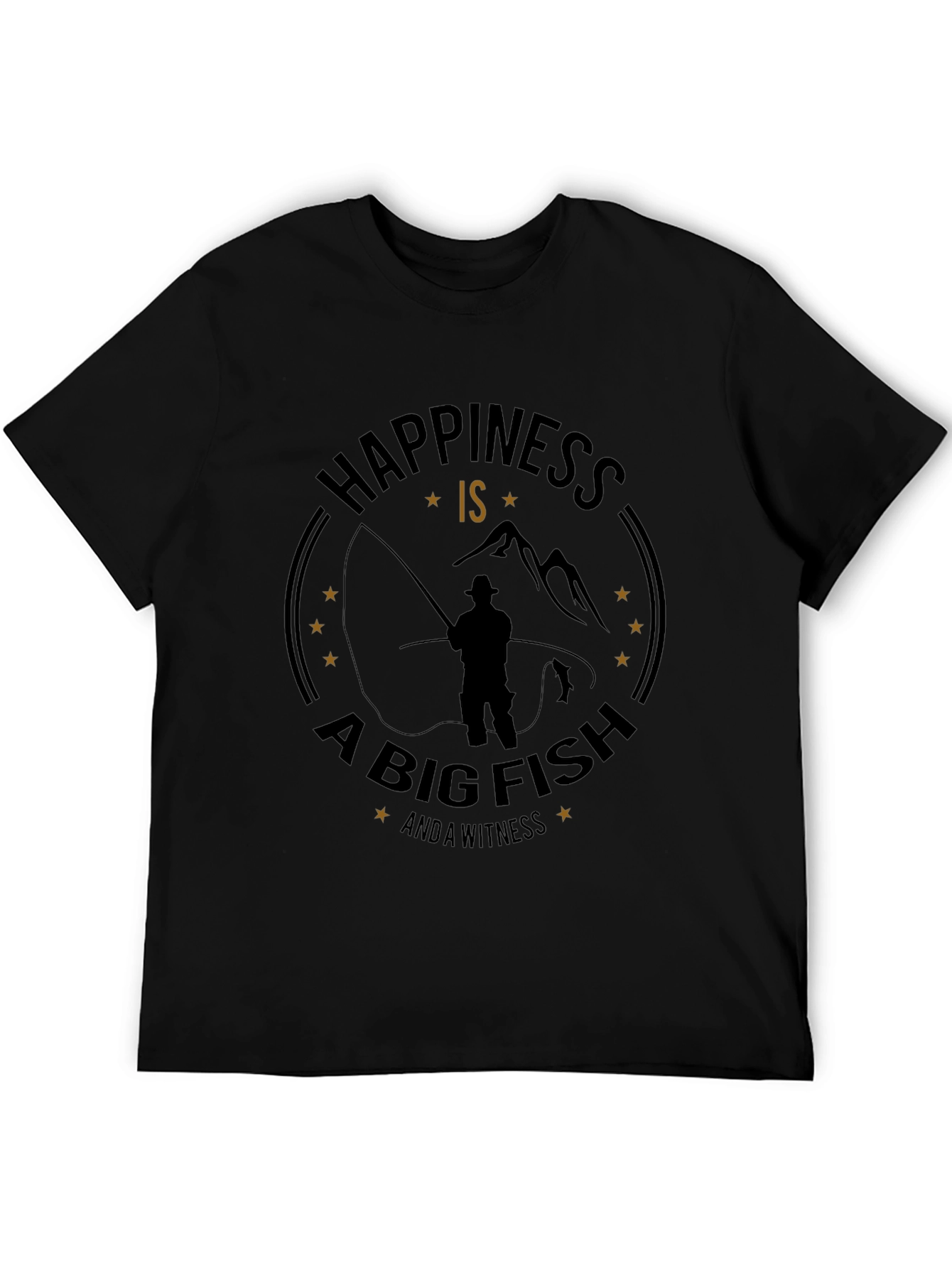 Happiness is a Big Fish Black Graphic Tee