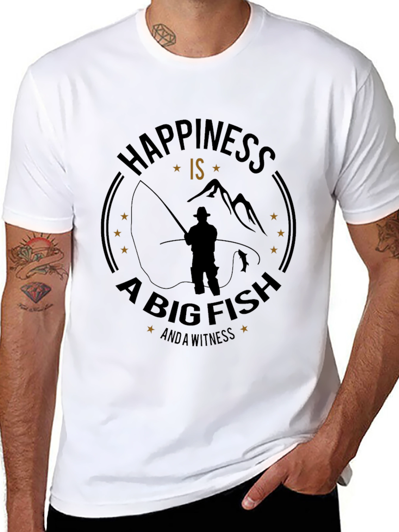 Happiness is a Big Fish Black Graphic Tee