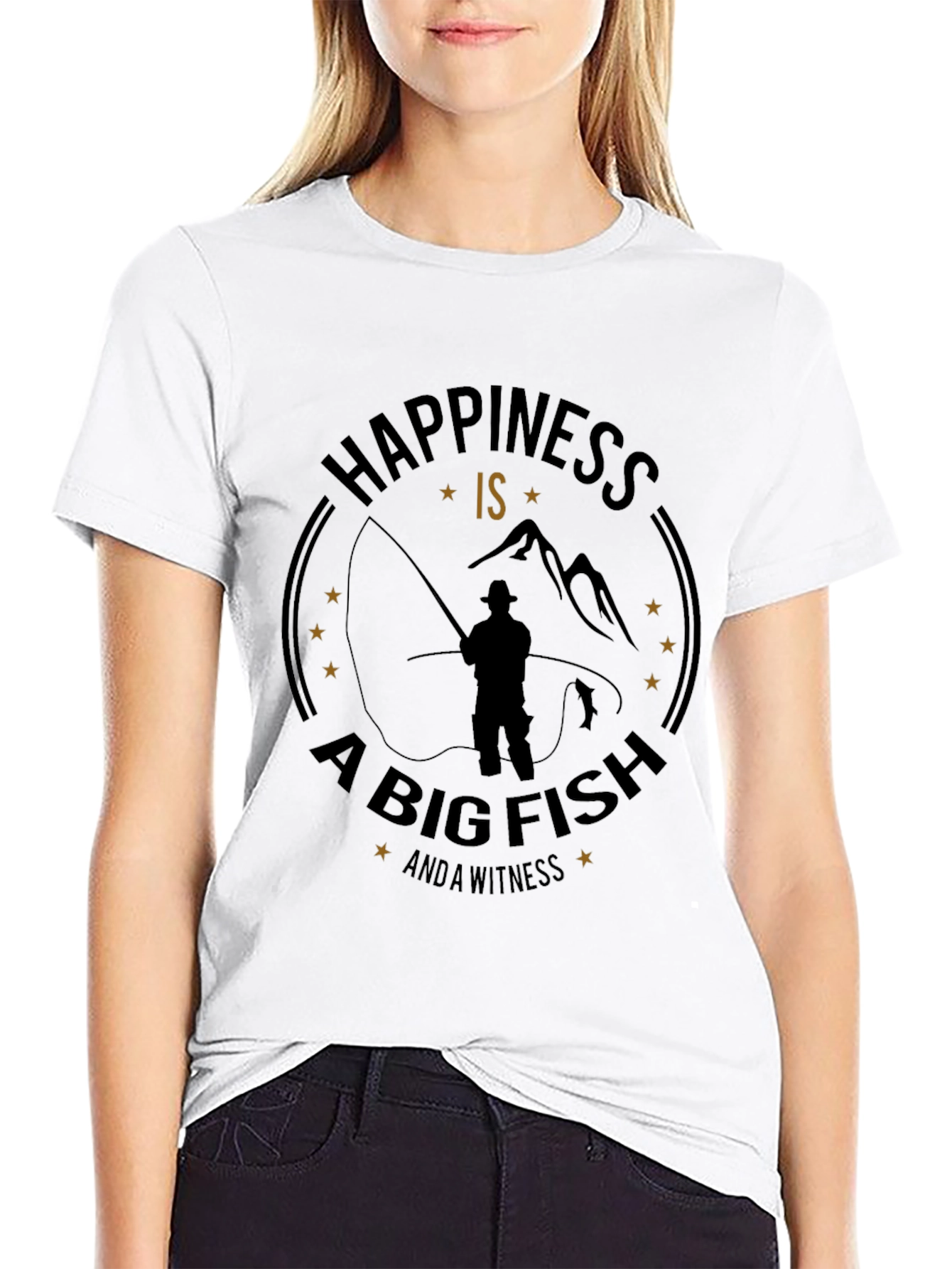 Happiness is a Big Fish Black Graphic Tee