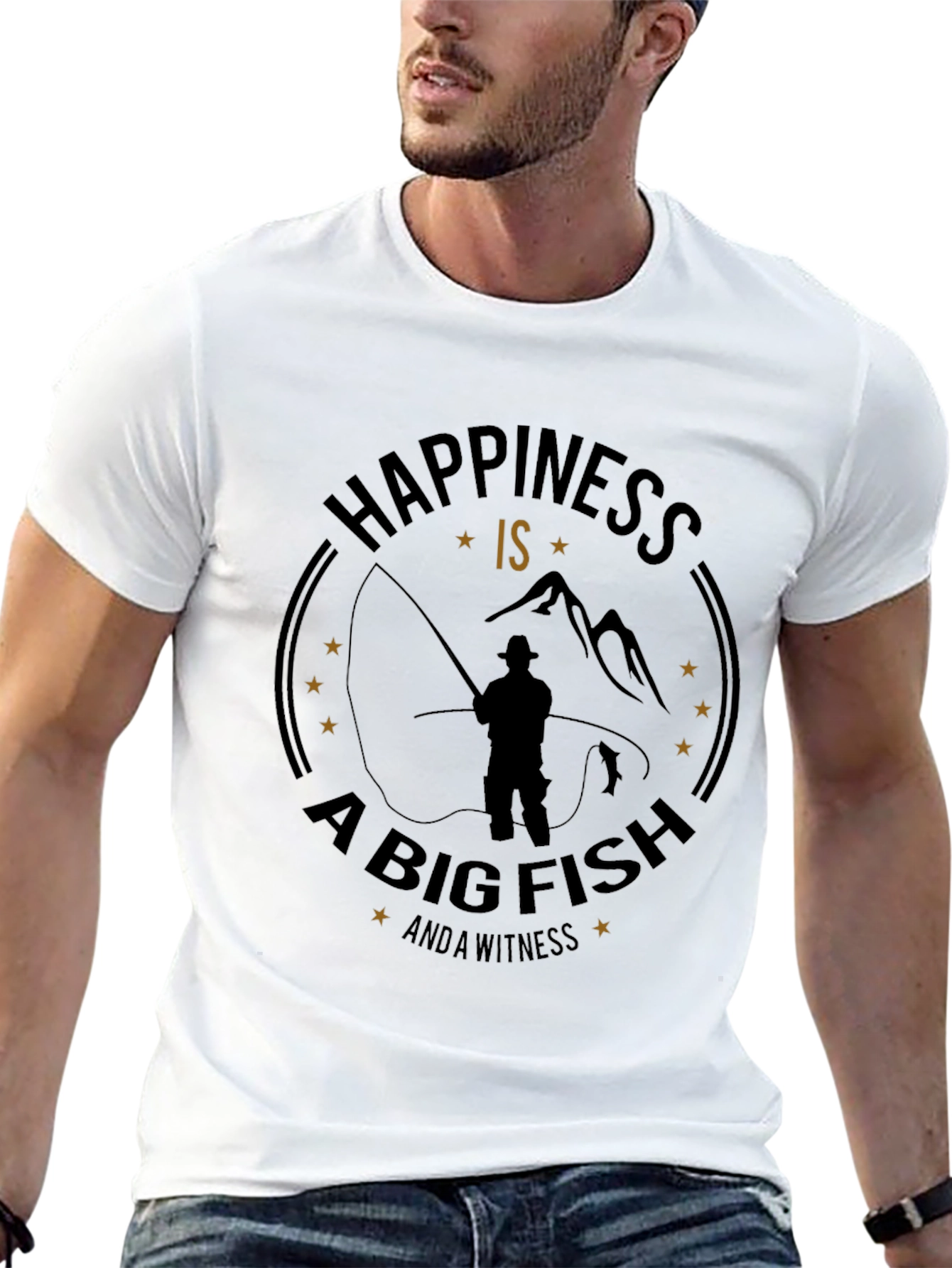 Happiness is a Big Fish Black Graphic Tee